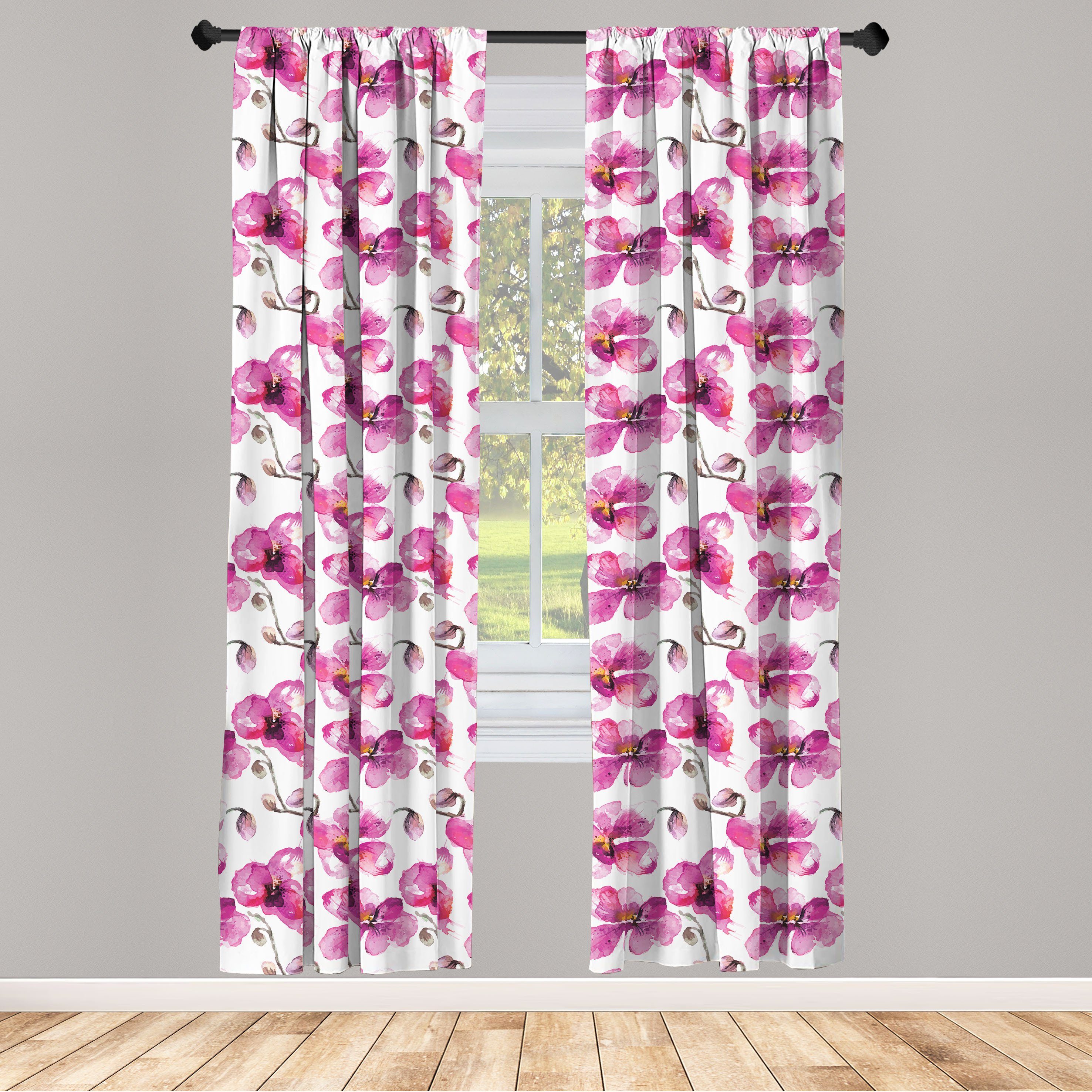 Gardine Vorhang für Wohnzimmer Schlafzimmer Dekor, Abakuhaus, Microfaser, Aquarell Orchideen Feng Shui | Fertiggardinen