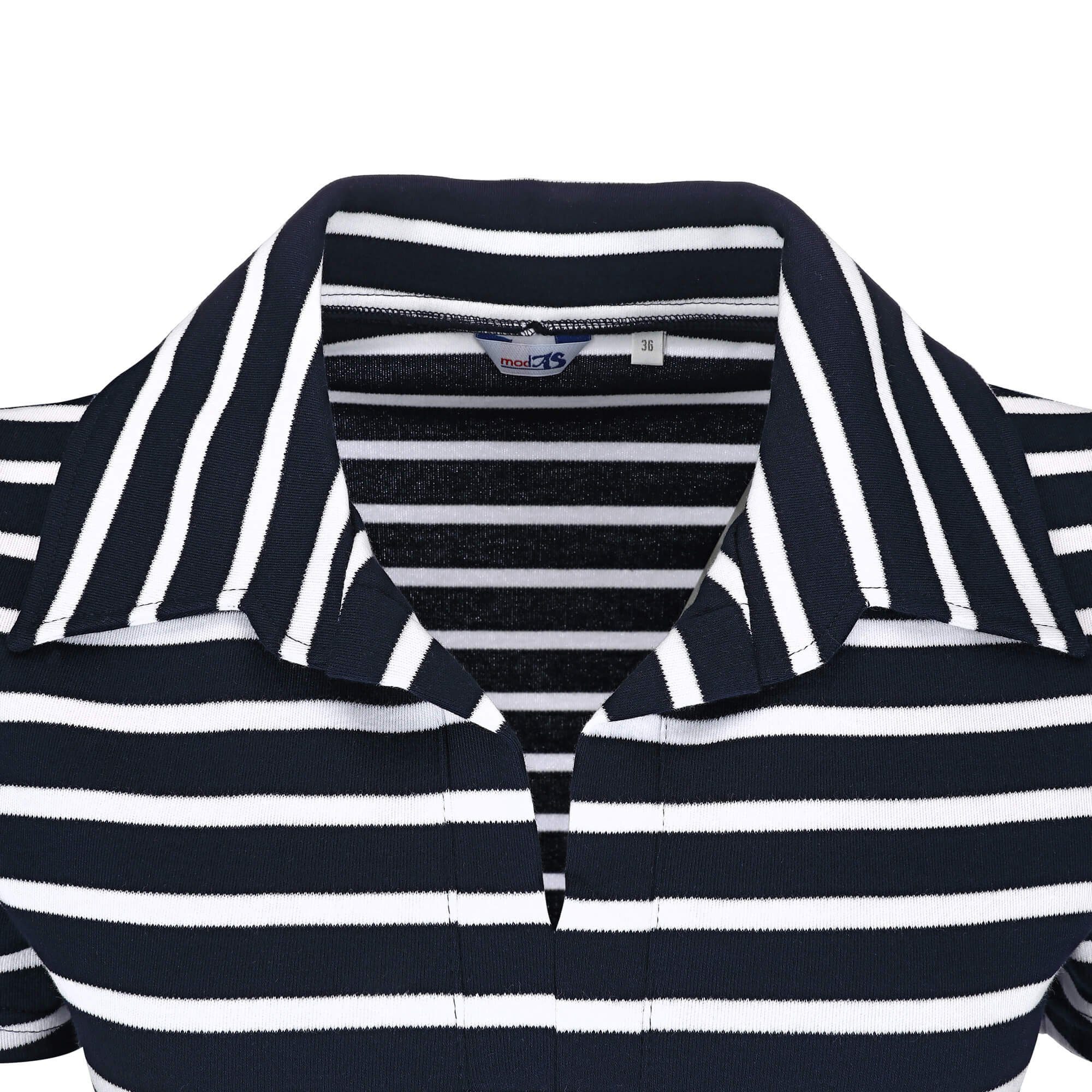 Kurzarm-Shirt / - weiß Sommershirt mit blau Damen Polokragen (05) T-Shirt gestreift Streifen modAS