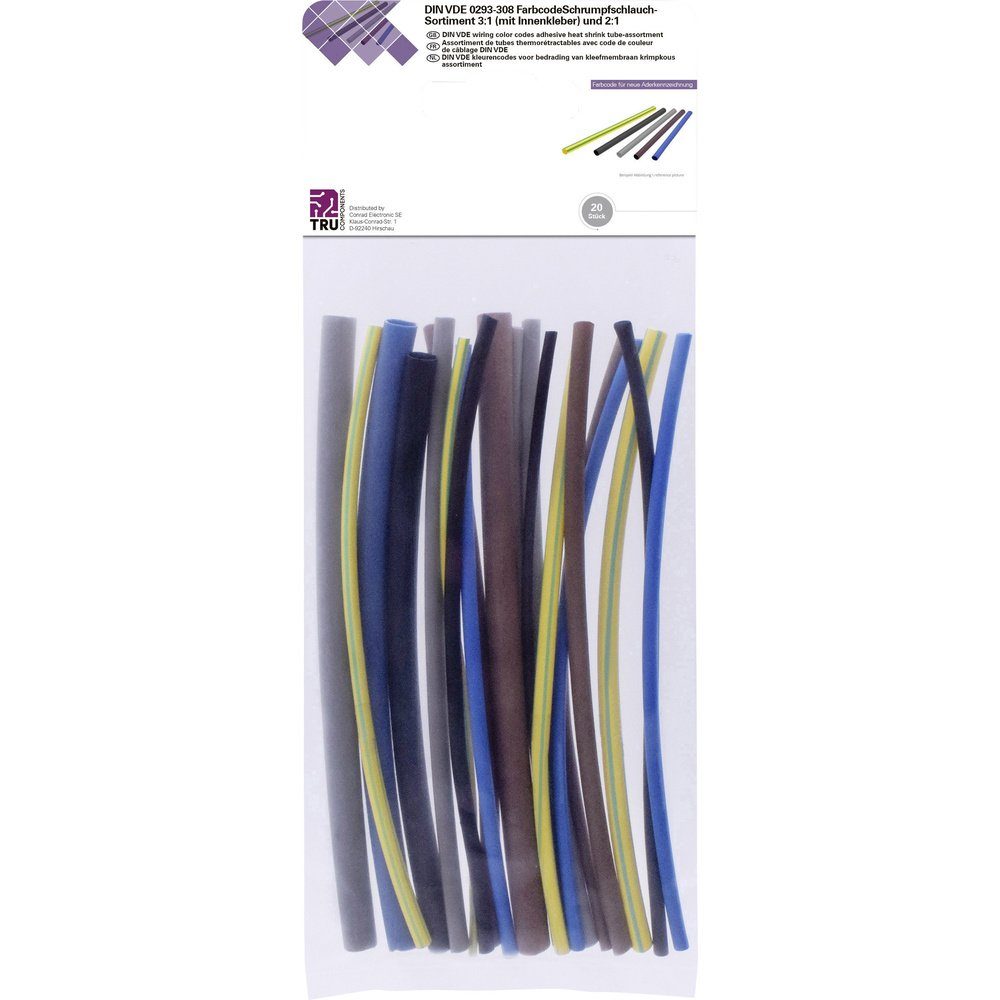 TRU COMPONENTS Schrumpfschlauch TRU COMPONENTS T1902CA044 Schrumpfschlauchsortiment Blau, Braun, Grau, (T1902CA044)