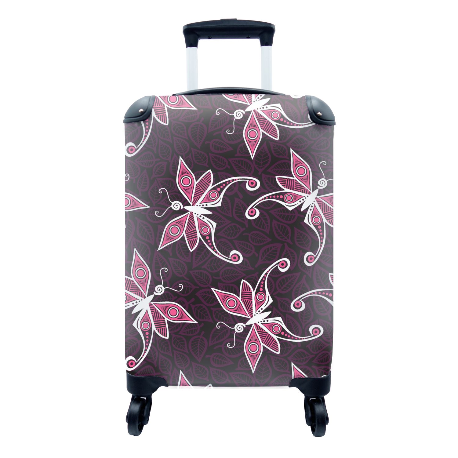 MuchoWow Handgepäckkoffer Schmetterlinge - Muster - Rosa, 4 Rollen, Reisetasche mit rollen, Handgepäck für Ferien, Trolley, Reisekoffer