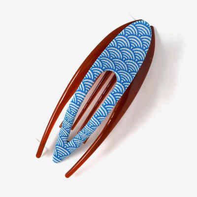LK Trend & Style Haarclip mittlerer Bogen blau weiß, Spange mit Stoff Überzug