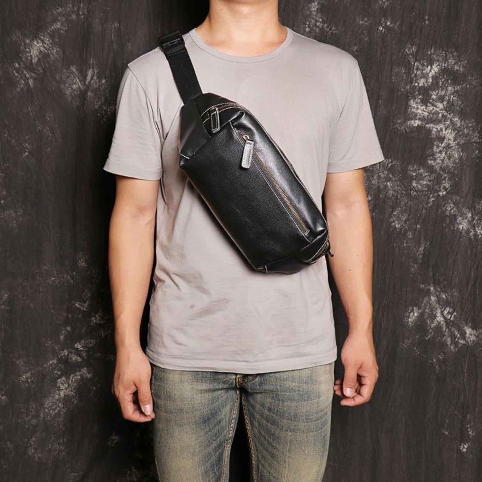 YUBRO-STUDIO Messenger Bag Herren Leder Sling Bag Umhängetasche Brusttasche Schultertasche Reise