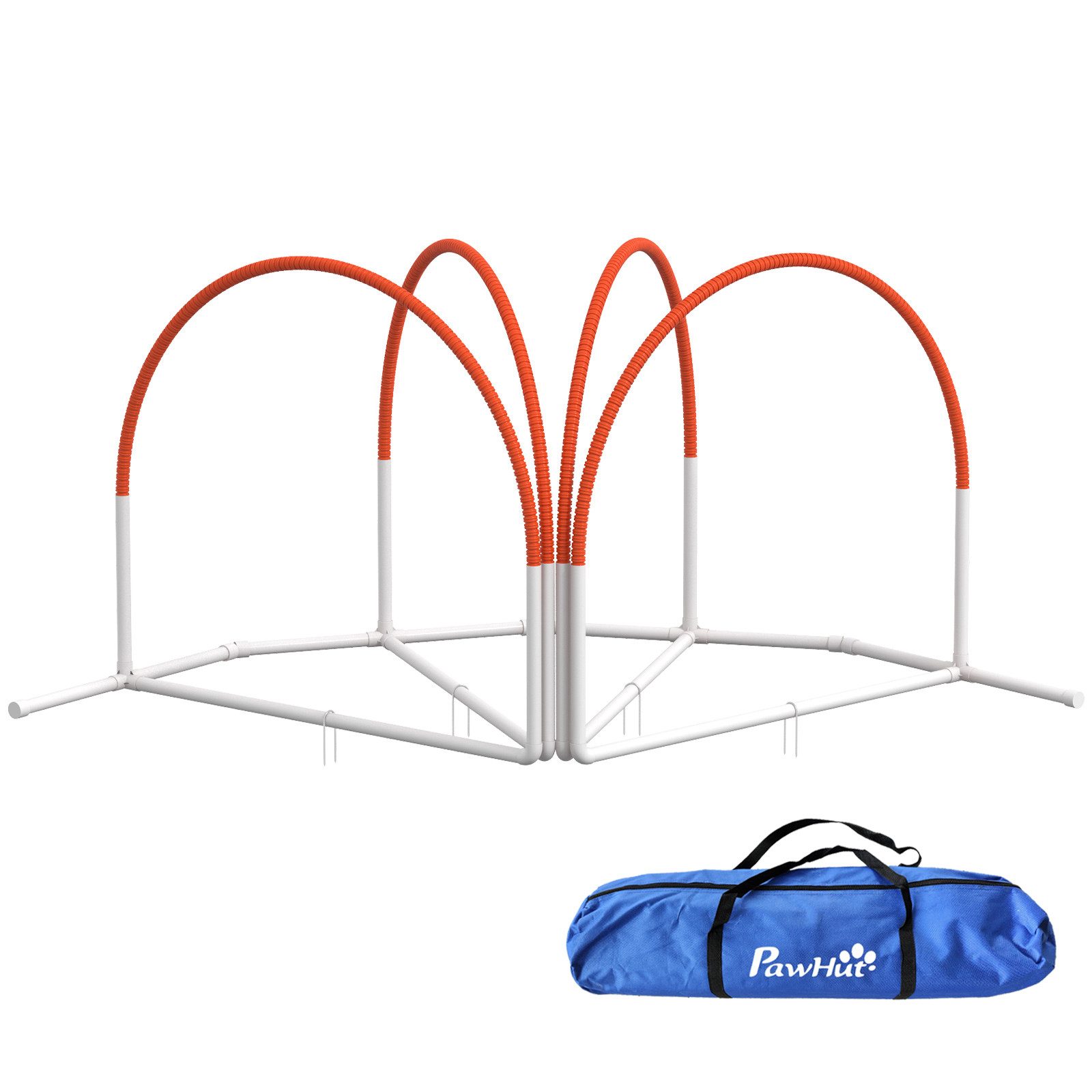 PawHut Agility-Hürde Hunde Agility Set, 4er-Set Hundetraining mit Slalomstangen, PE, ABS, Agility-Ausrüstung (4-tlg) für Hunde mit Tragetasche aus Oxford, Orange
