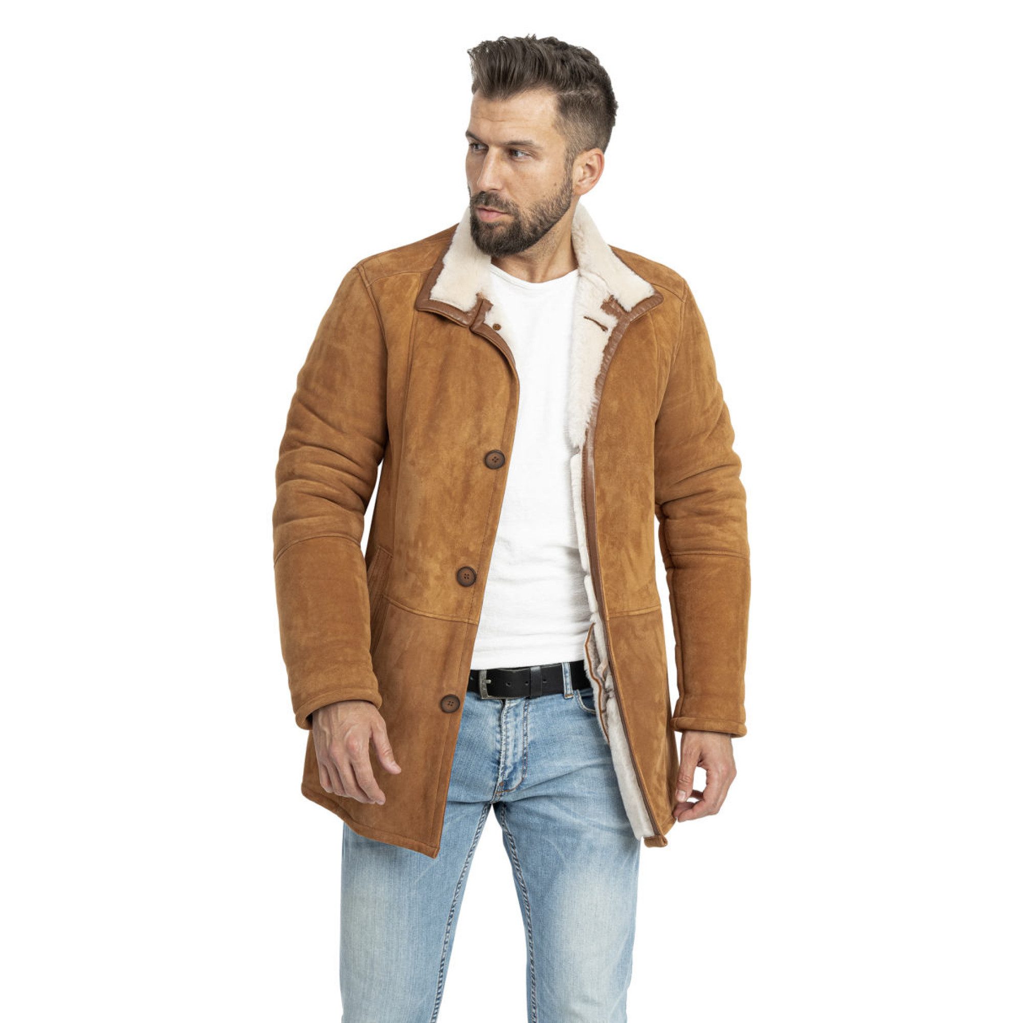 S&A Ledermoden Lederjacke Niko Aus echtem Velours-Lammfell