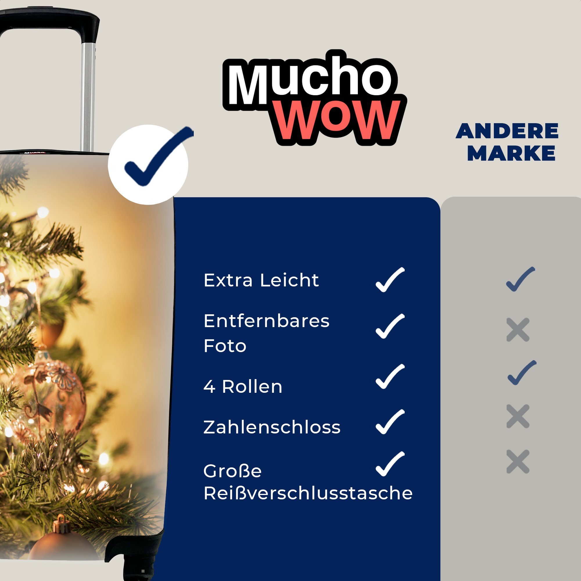 MuchoWow Handgepäckkoffer Ein Handgepäck mit Kugeln, 4 Ferien, für Reisekoffer mit Rollen, bunten Reisetasche rollen, Weihnachtsbaum Trolley