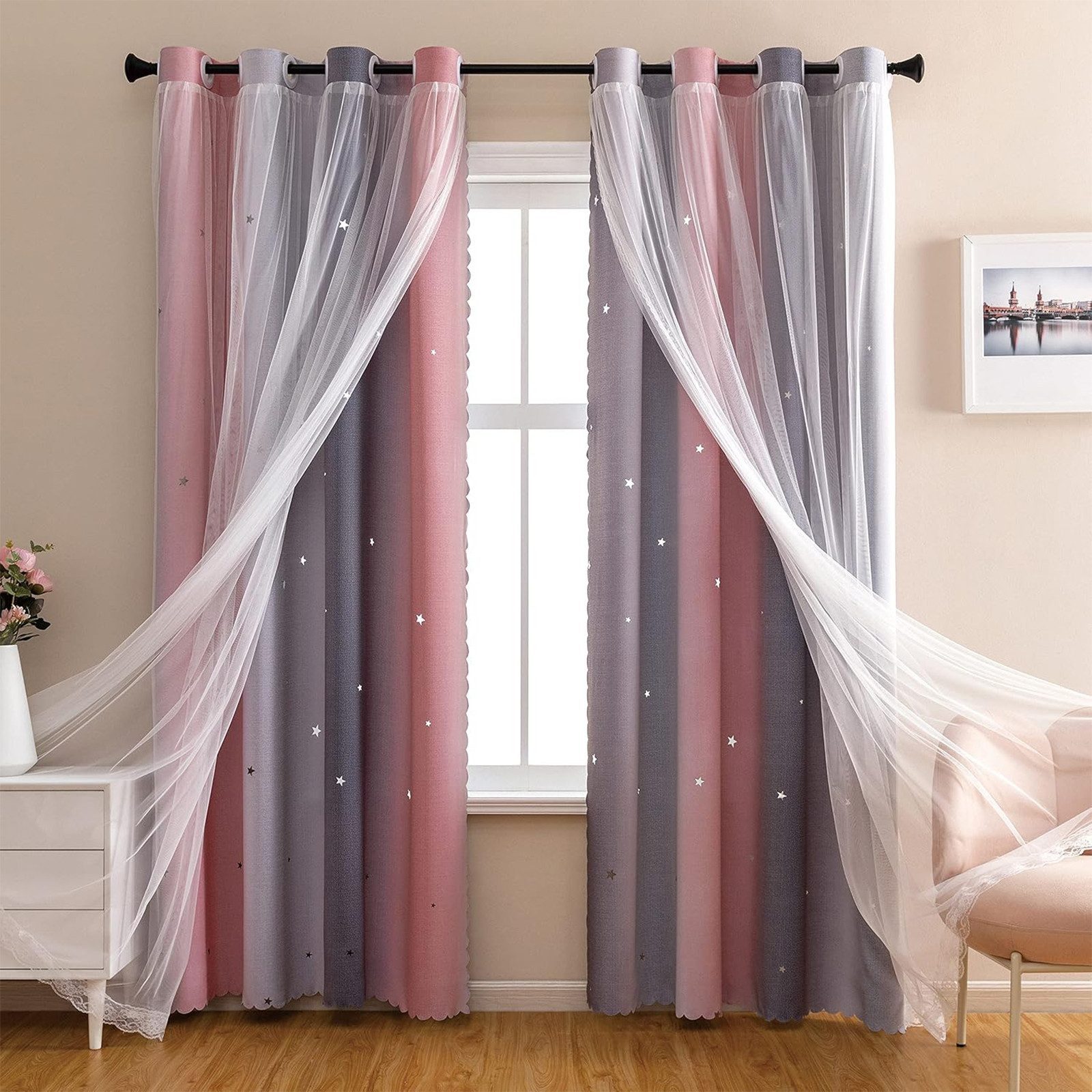Zyronn Verdunkelungsvorhang 2er Set Curtains Farbverlauf Vorhänge Tüllvorhänge Set – Bild 5 von 5