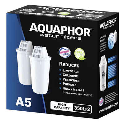AQUAPHOR Kalk- und Wasserfilter Filterkartusche A5 Pack 2., Zubehör für Tischwasserfilter Provence, Smile, Prestige., AQUALEN Technologie. Bis zum 350 L. Kapazität.