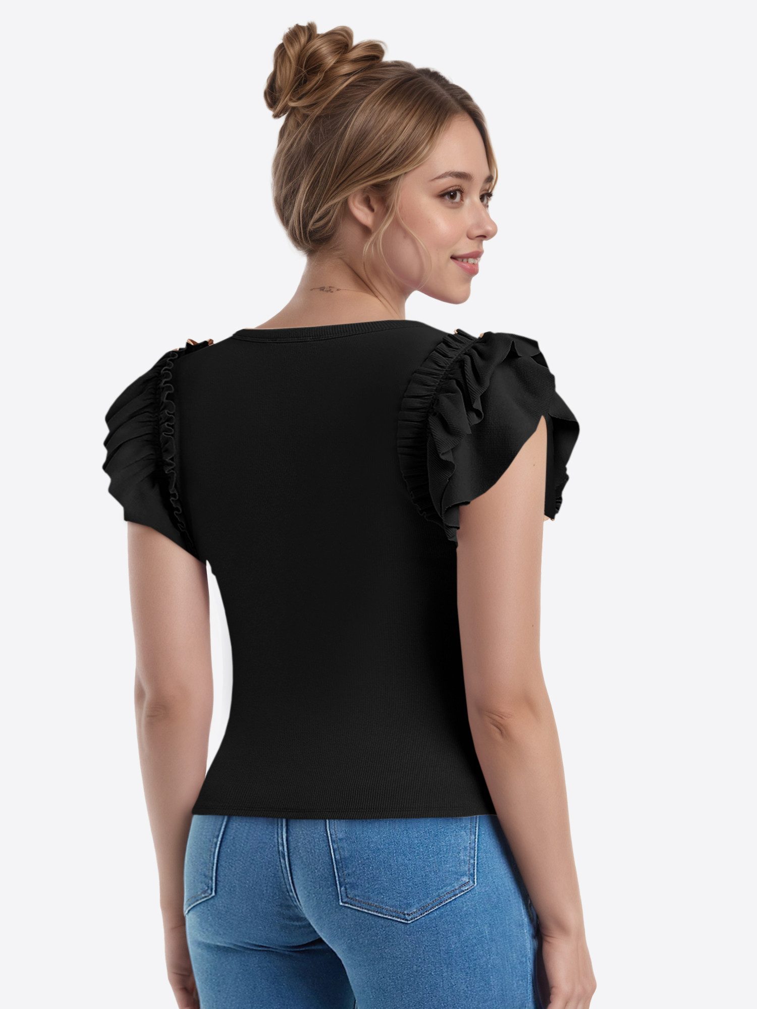 Imily Bela T-Shirt Damen Kurzarmshirt mit Rüschen (Packung, 1-tlg., 1per-Pa günstig online kaufen