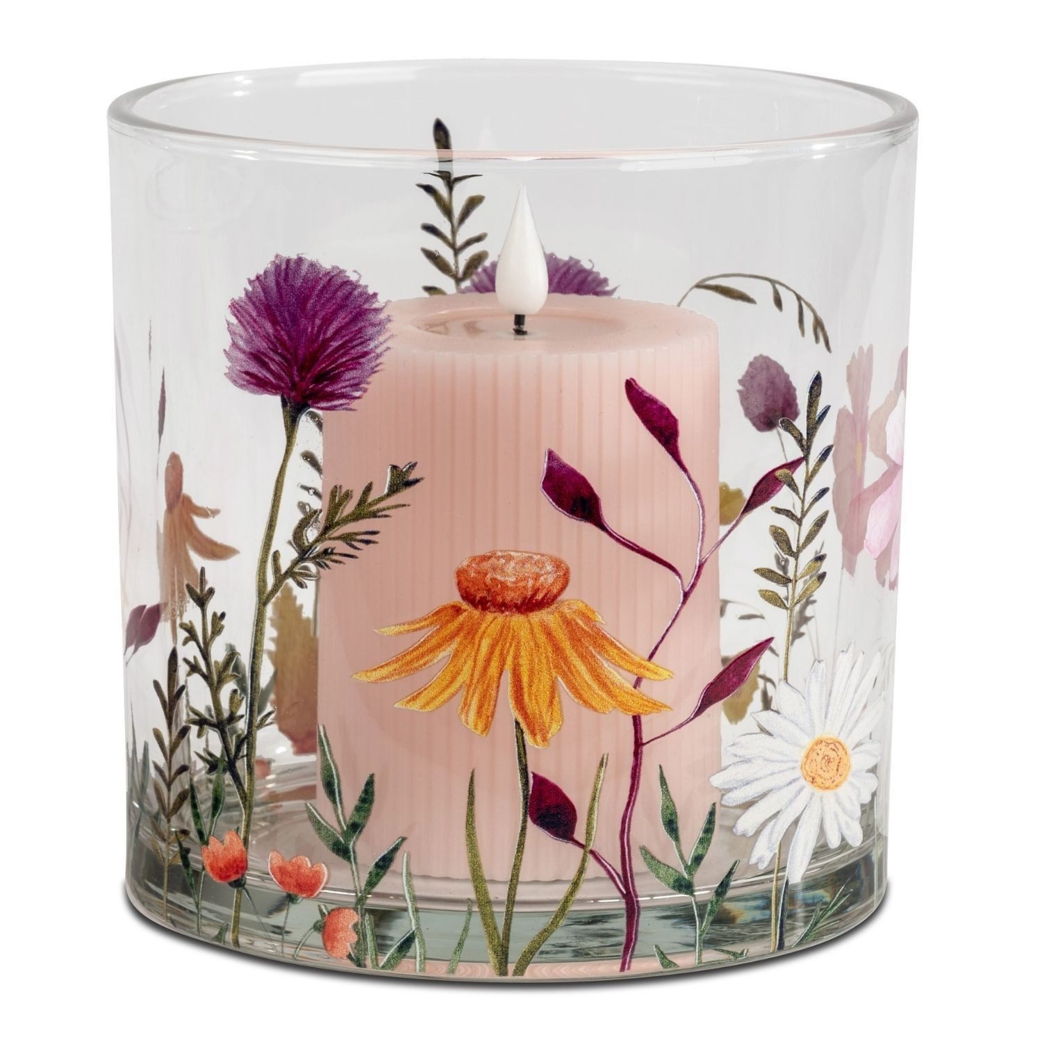 formano Teelichthalter Wiesenblumen, Höhe: 15cm, Farbe: Transparent, Motiv: Blumen