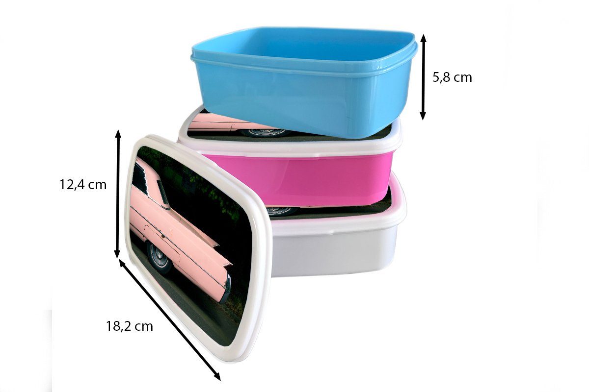 MuchoWow Lunchbox eines Erwachsene, Rückansicht rosa Brotdose Snackbox, Brotbox Kinder, (2-tlg), für Mädchen, Kunststoff Kunststoff, Oldtimers