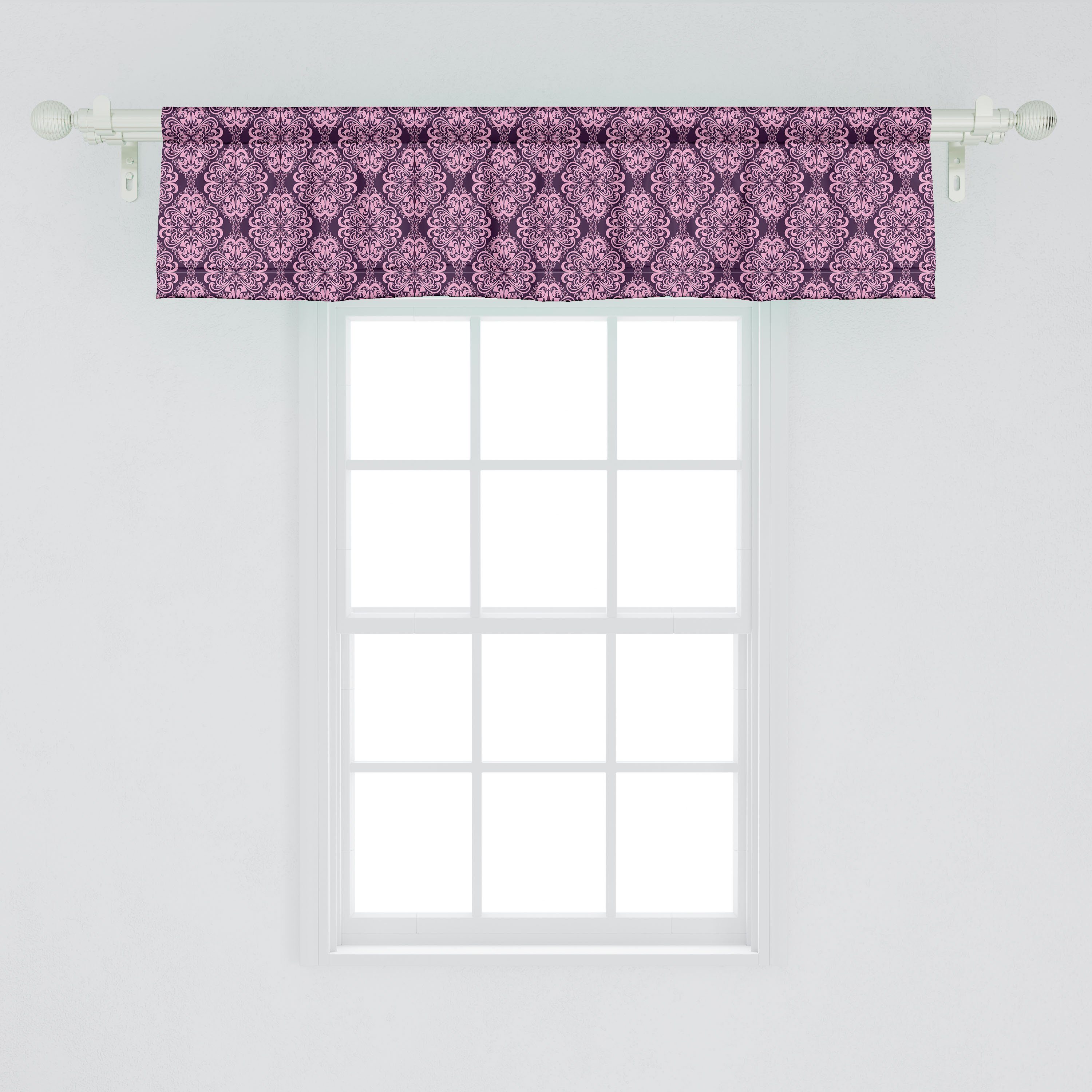 Scheibengardine Plum Küche Vorhang Schlafzimmer Rosa Dekor Microfaser, für Damast-Blumenwirbel mit Volant Abakuhaus, Stangentasche,