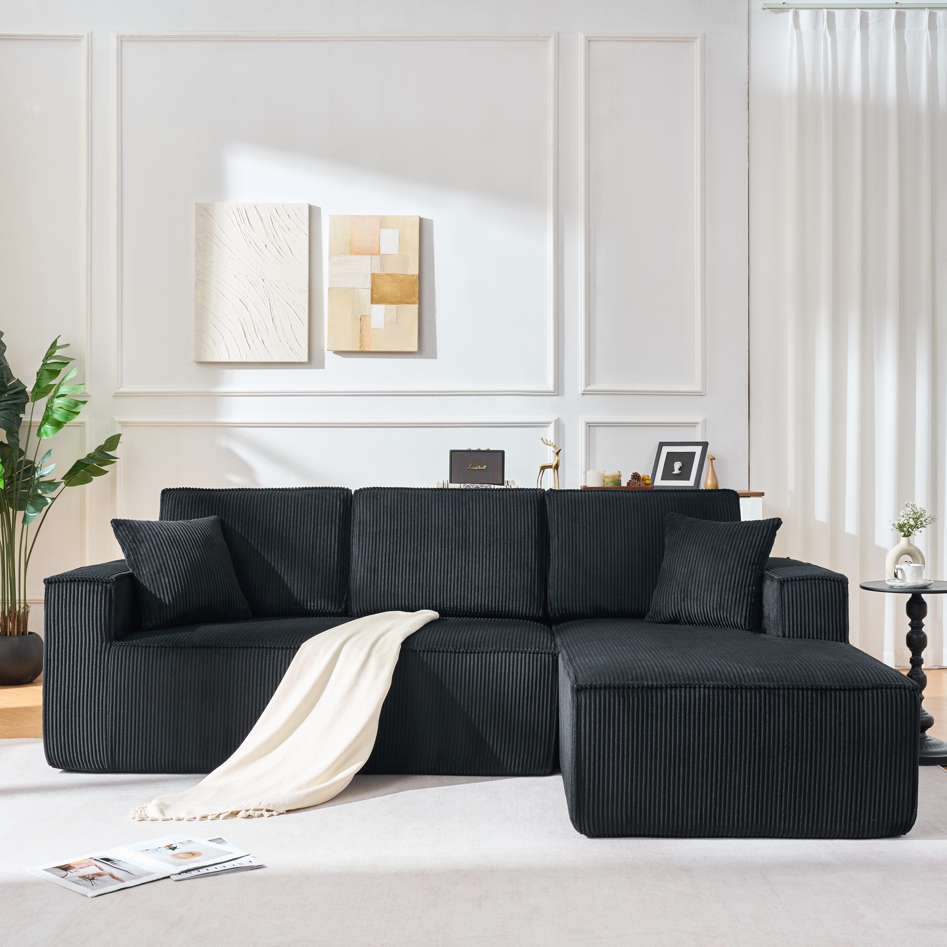 OKWISH Schlafsofa Ecksofa 235x128x60 cm vakuumverpackt aus Cordstoff mit Chaiselongue, modulares Ecksofa mit weichem Hochdichtschaumpolster 1 Teile, modulares Ecksofa mit weichem Hochdichtschaumpolster