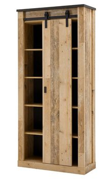 Furn.Design Hochschrank Stove (Badschrank Used Wood Design, 93 x 201 cm) mit Schiebetür, 10 Fächer