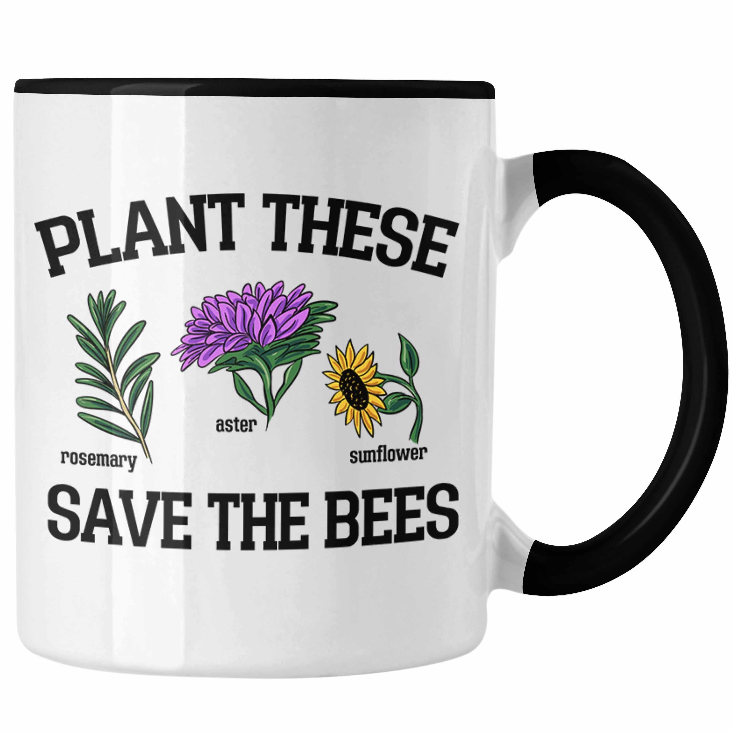 Trendation Tasse Lustige Tasse für Bienenliebhaber Plant These Save The Bees Geschenk Schwarz