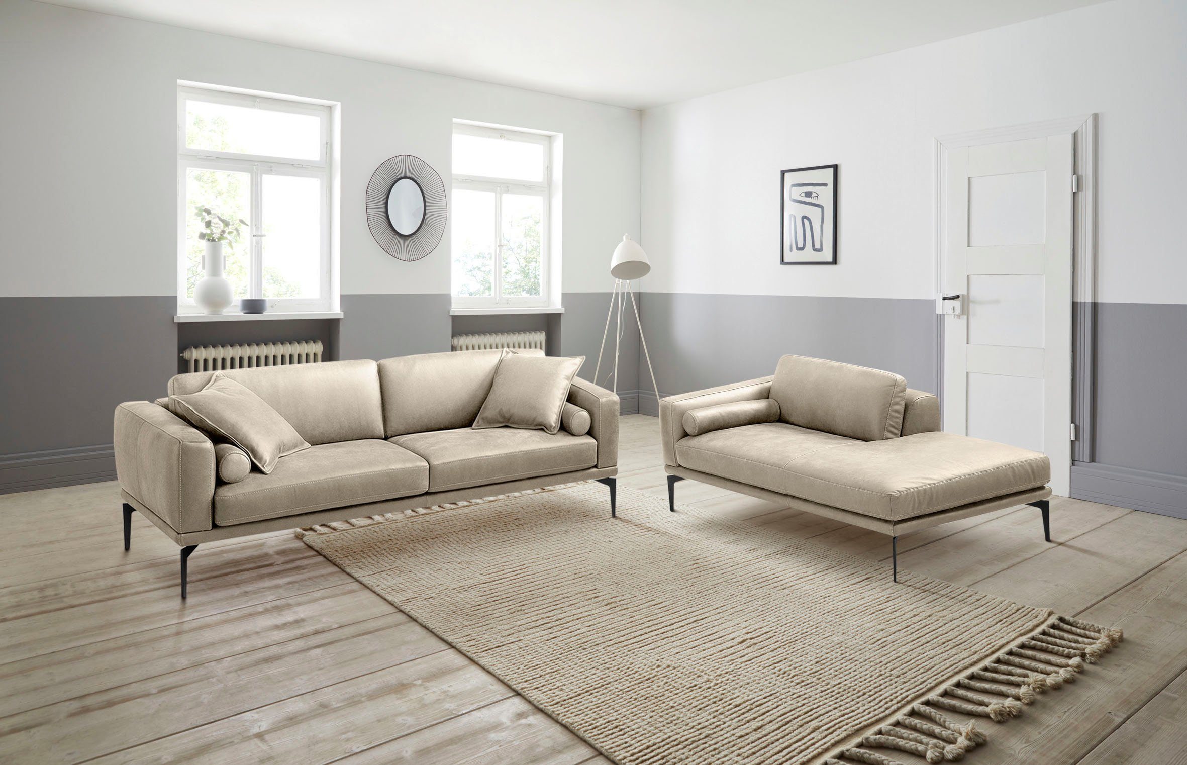 Egoitaliano Polstergarnitur Masu, Design trifft sensationellen Sitzkomfort, Set besteht aus 2,5-Sitzer, freistehende Ottomane und 3 Rollkissen