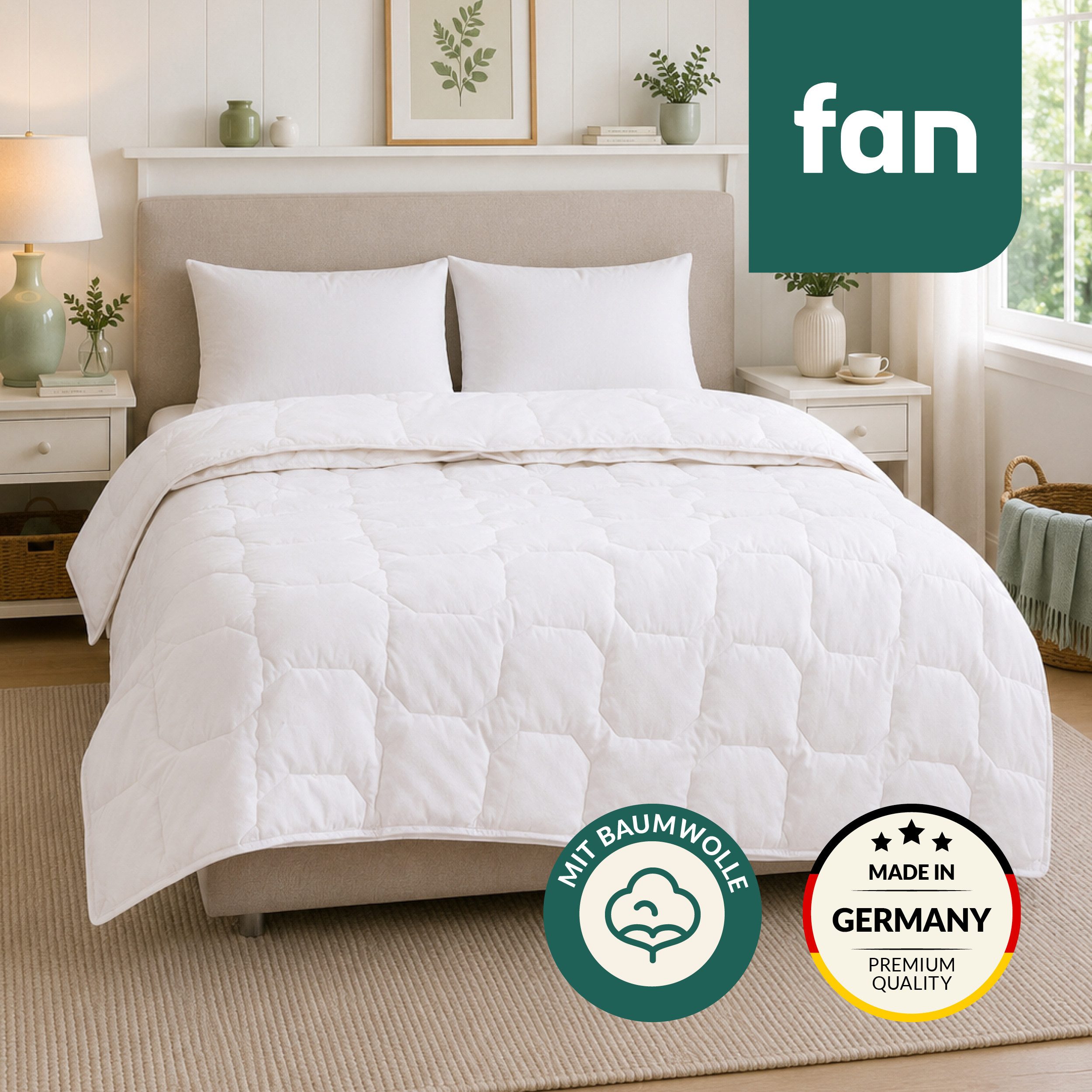 fan Baumwollbettdecke Kansas, Bettdecken für Sommer und Winter, Decke, Füllung: 100% Baumwolle, Bezug: 100% Baumwolle, Bettdecke 135x200 cm, 155x220 cm und weiteren Größen, Made in Germany