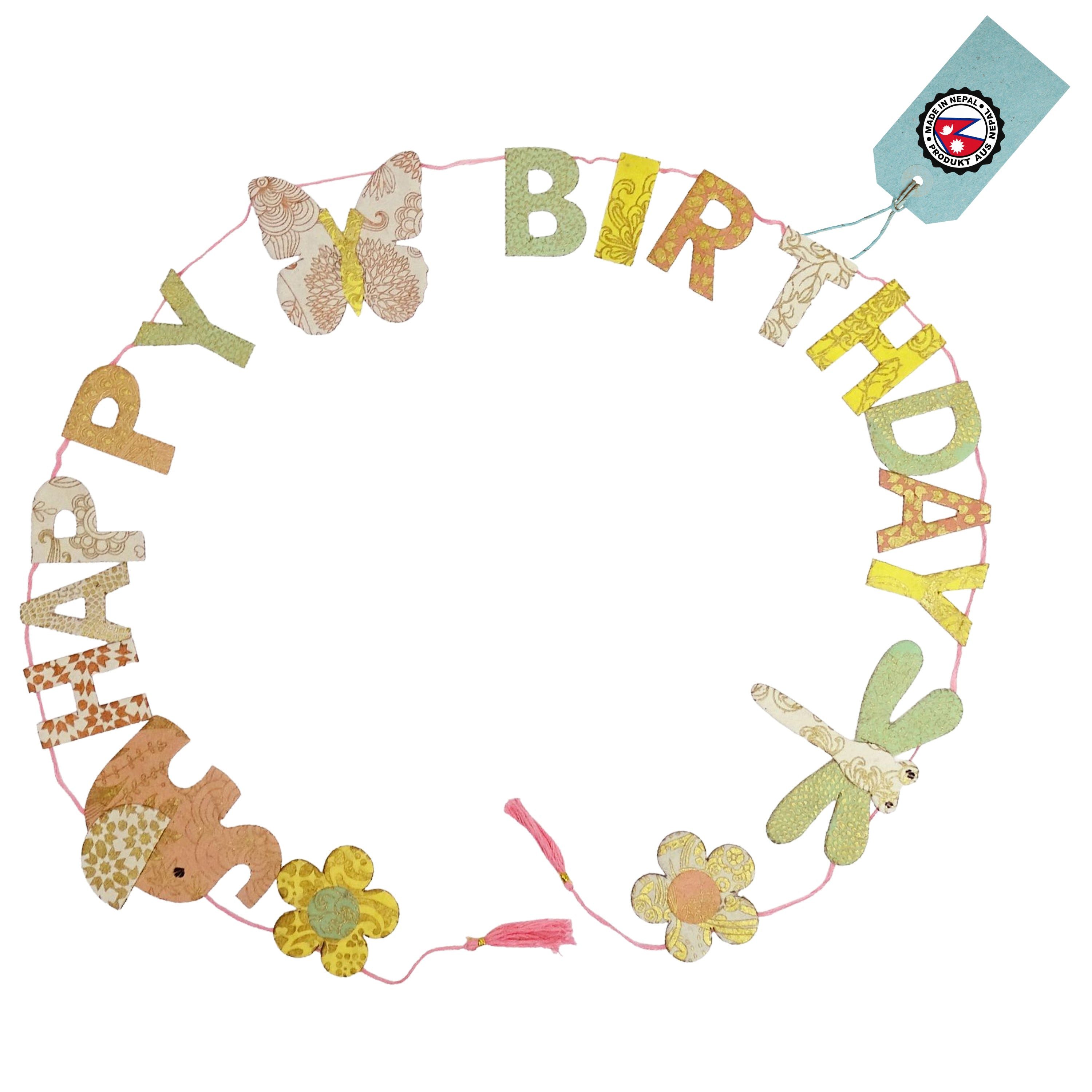 Logbuch-Verlag Dekohänger Mini Girlande Happy Birthday aus Naturpapier 100 cm handgefertigt in