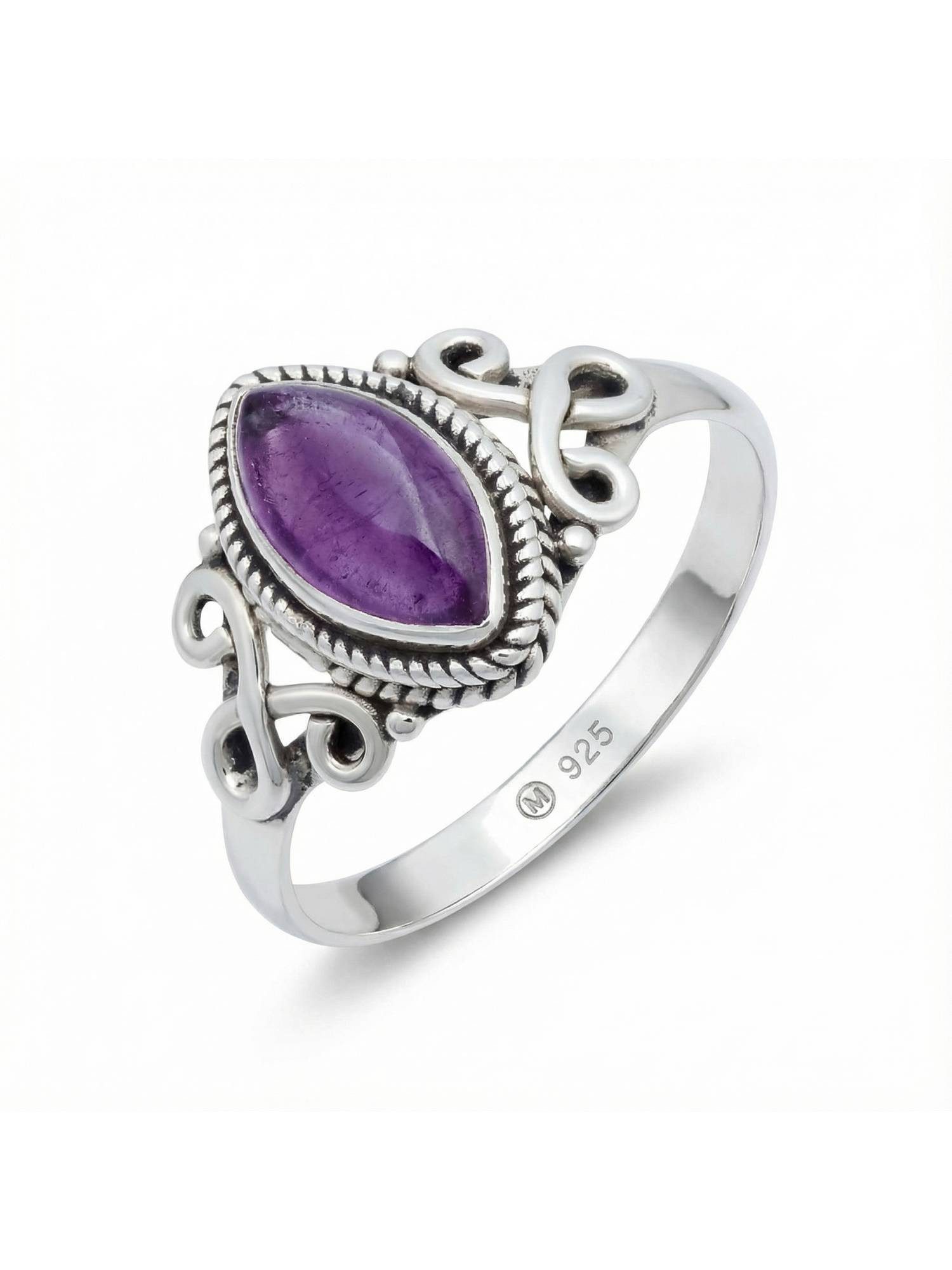 mantraroma Silberring BAGHIMI Ellipse aus 925 Silber mit Amethyst (Ring mit Schmuckbeutel), Damenring aus 925er Silber