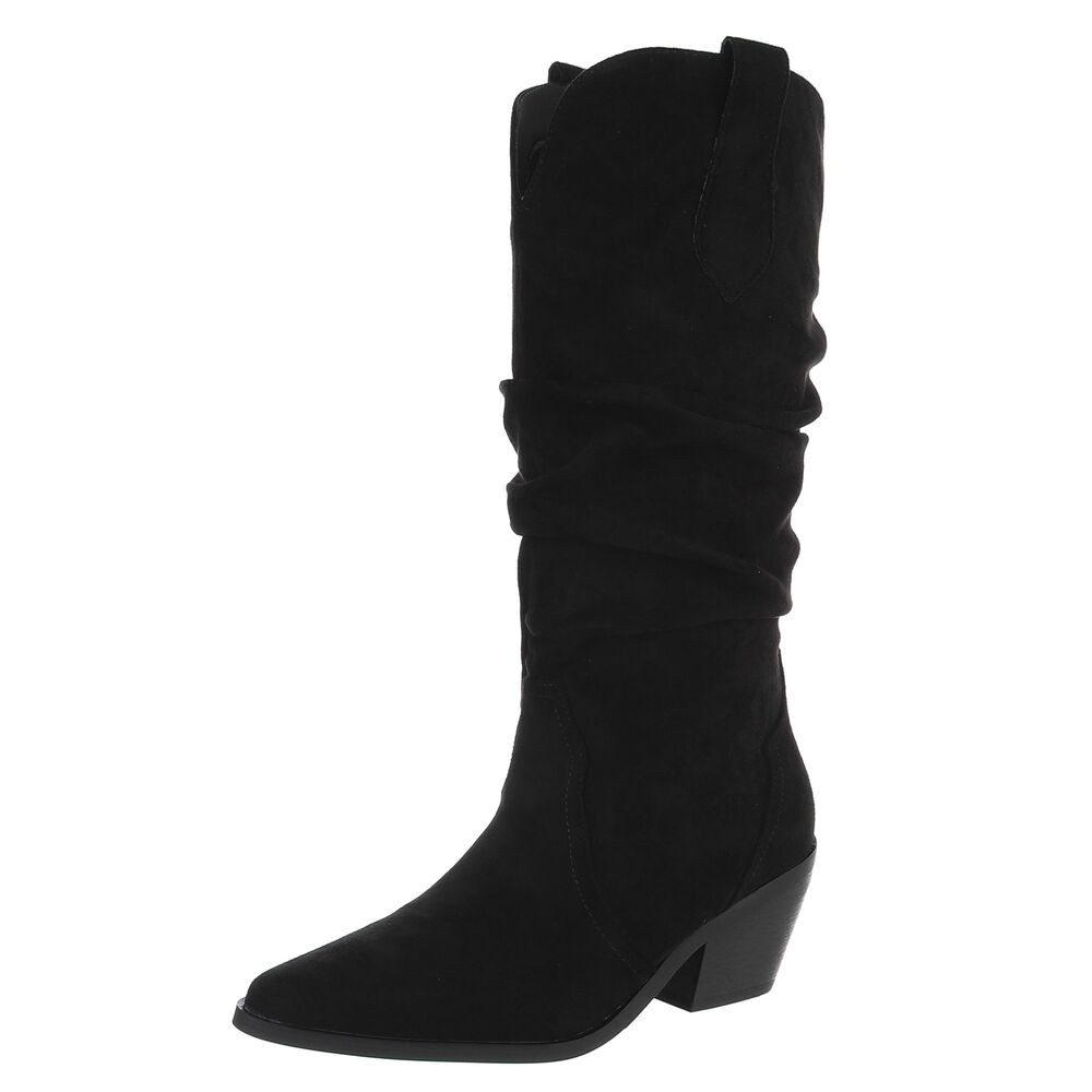 Ital-Design Damen Westernstiefel mit Blockabsatz und hohem Schaft Westernstiefel (92002464) Blockabsatz Stiefel in Schwarz