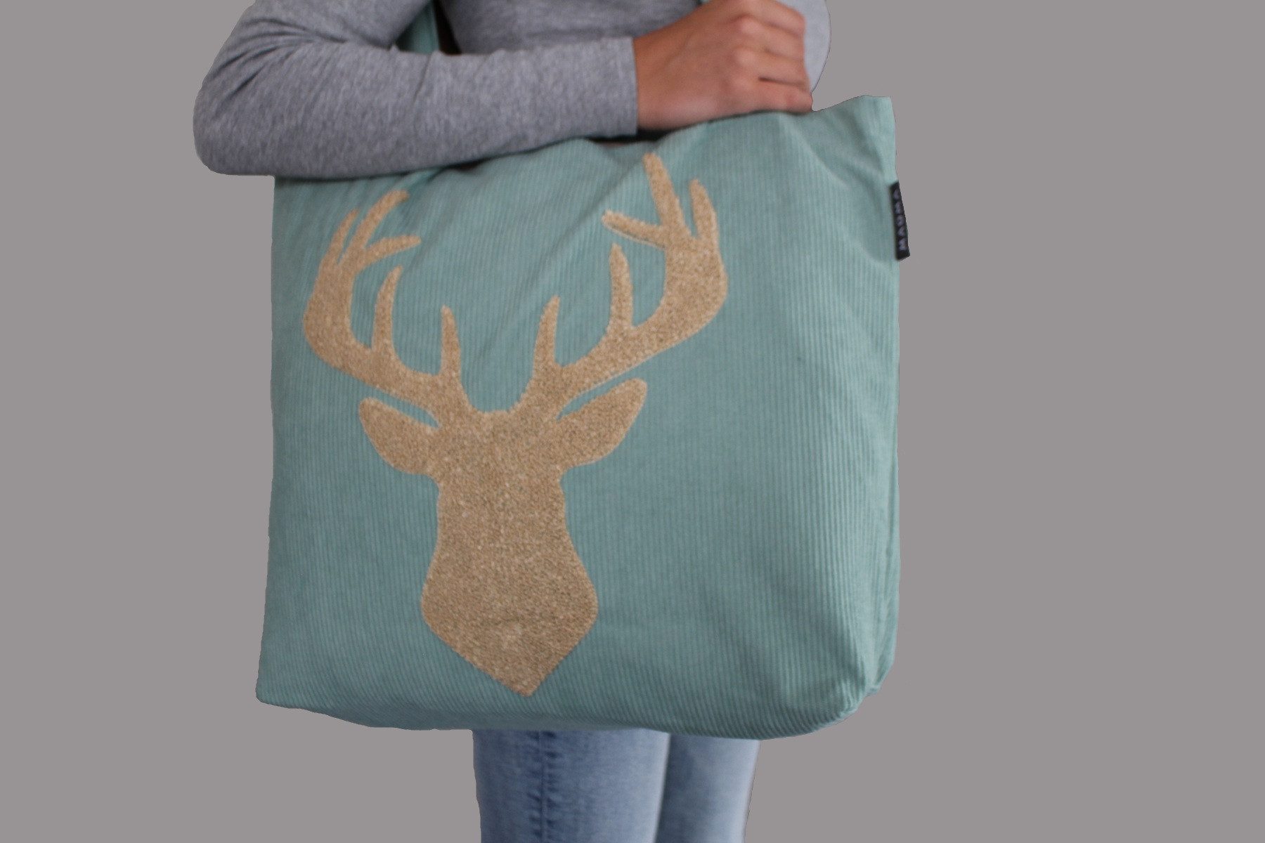 Magma Heimtex Umhängetasche Cordstofftasche Pixie 3D-Effekt getuft Tiermotiv Hund Katze Hirsch (1-teilig, 1-tlg., Maße: ca. 48 x 12 x 36 cm (L x B x H), Einkaufstasche Shopper tote bag
