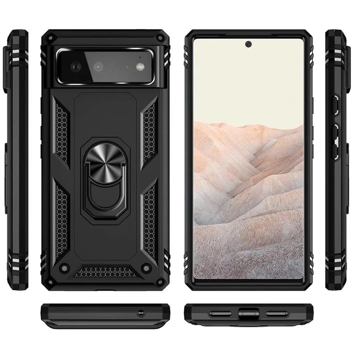 CoolGadget Handyhülle Armor Shield Case für Google Pixel 6 6,4 Zoll, Outdoor Cover Magnet Ringhalterung Handy Hülle für Pixel 6
