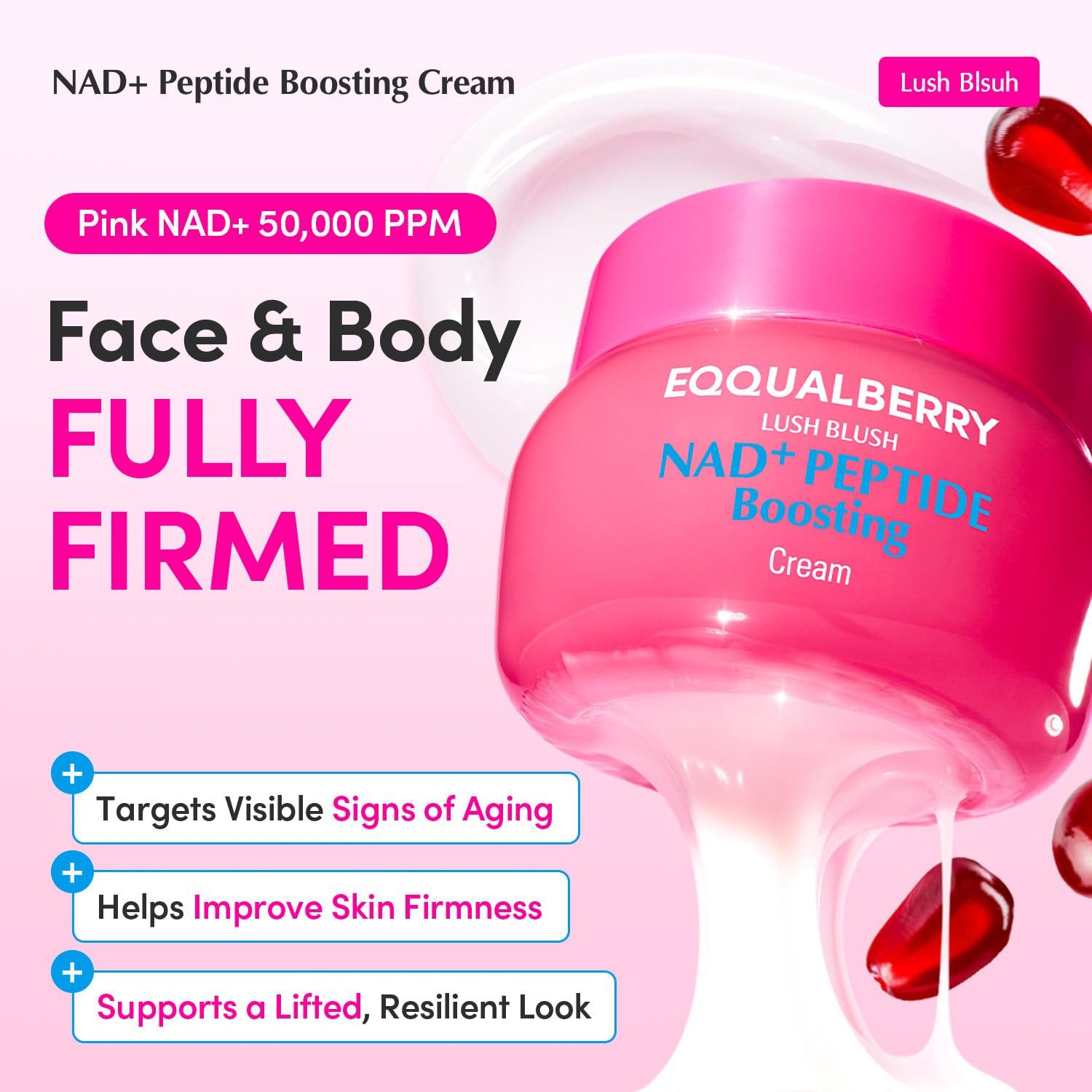 Eqqualberry Tagescreme NAD+ Peptide Boosting Cream 50ml – Straffende Gesichts- & Körpercreme mit 13 Peptiden, Ceramiden & Granatapfel, Anti-Aging, Halscreme für schlaffe Haut, K-Beauty