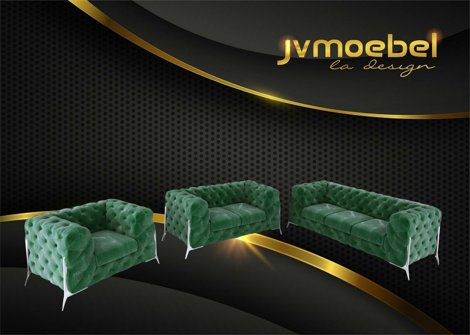 JVmoebel Chesterfield-Sofa Graues Chesterfield 3+2+1 Couch Set modernes Design Luxus Neu, Made in Europe Grün