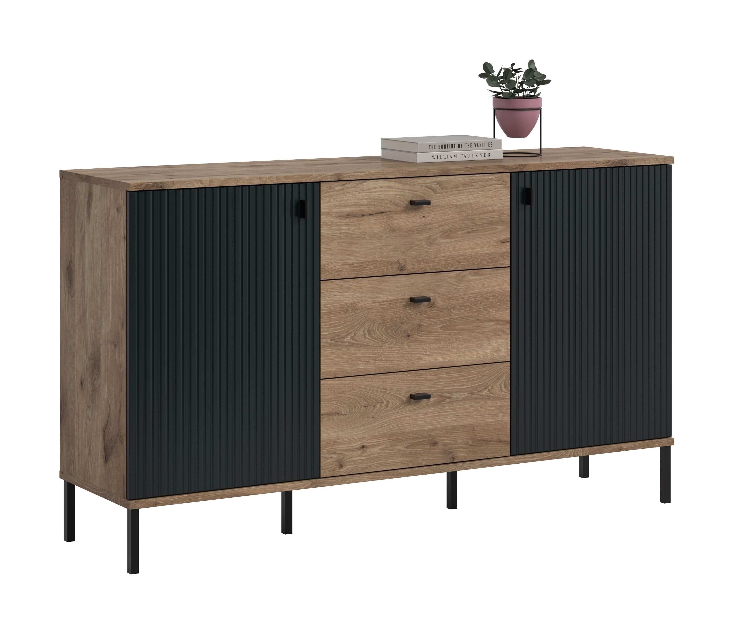 xonox.home Sideboard, in Nox Oak Nachbildung/ schwarz tiefzieh B/H/T: 154x89x41 cm