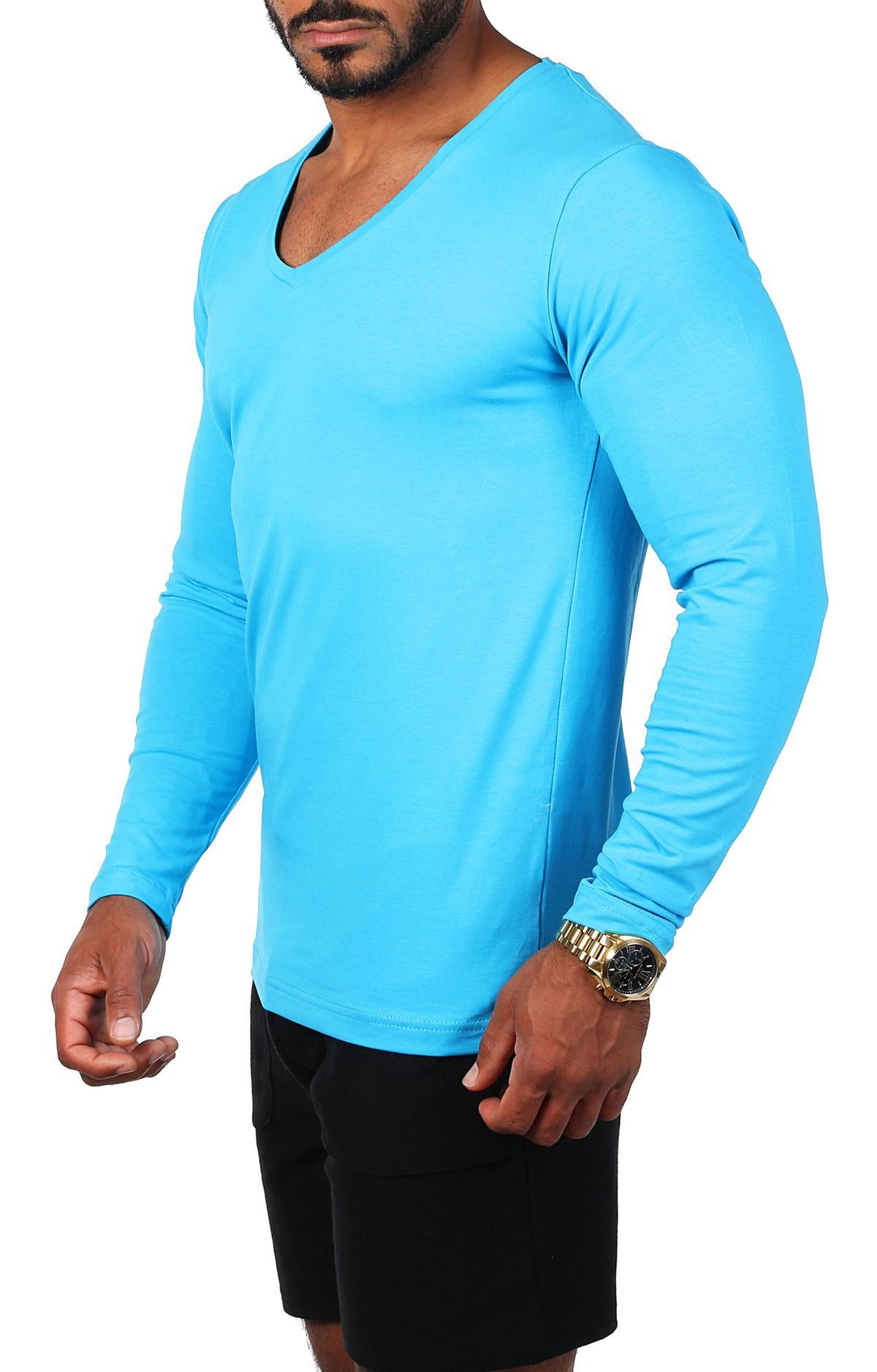 Young & Rich Langarmshirt Herren Uni Basic tiefer V-Ausschnitt Longsleeve U günstig online kaufen