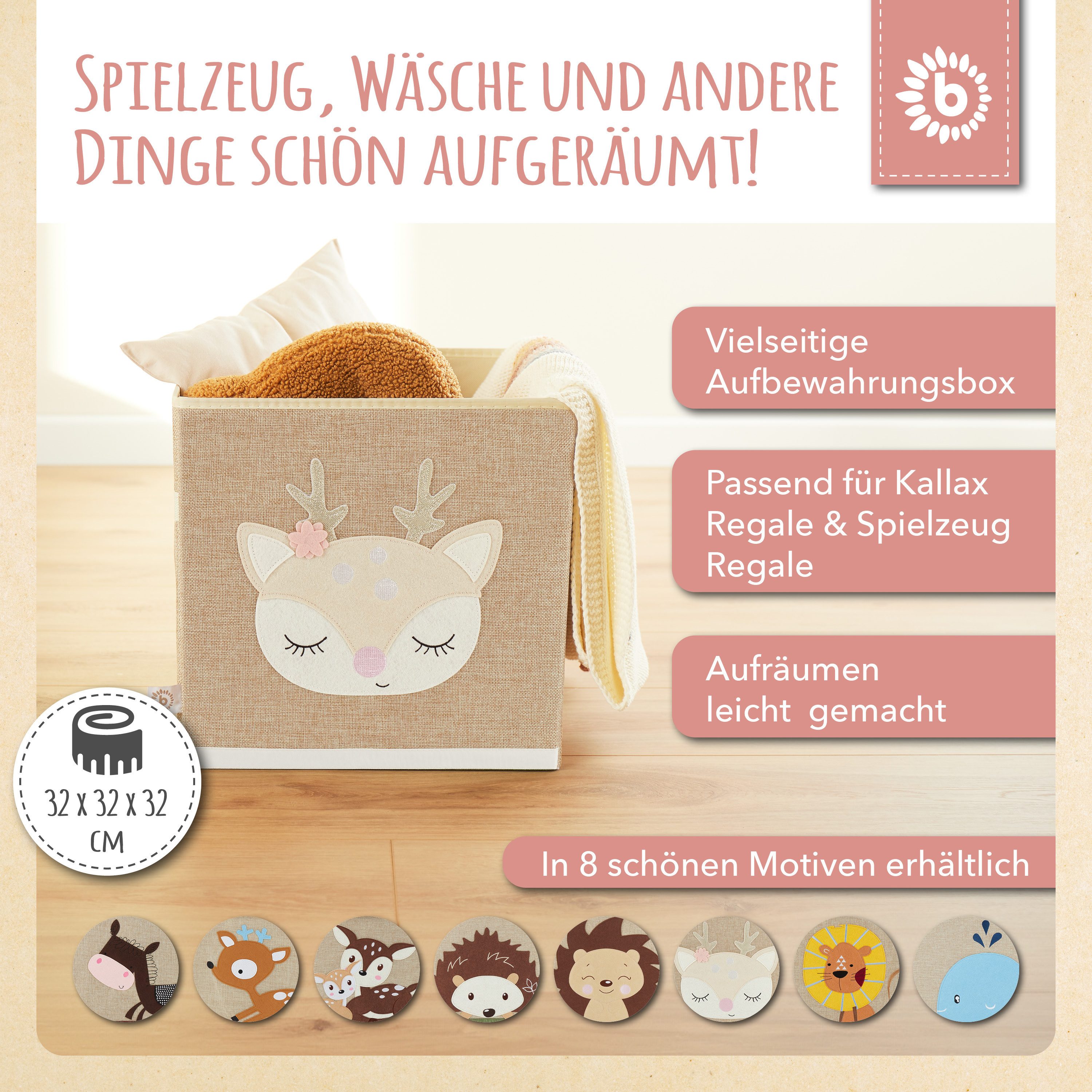 BIECO Spielzeugtruhe Aufbewahrungsbox Kinder Reh 36L faltbar 33x33 Kallax B günstig online kaufen