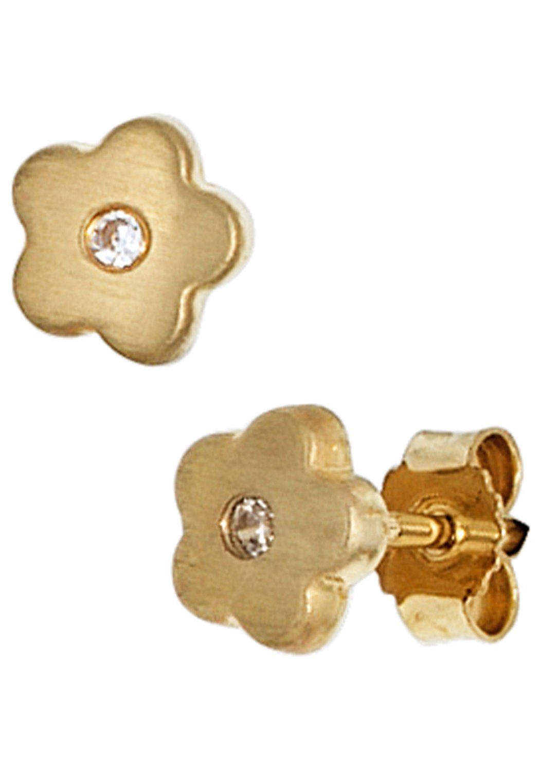 Zirkonia JOBO 333 Blume, Paar Ohrstecker Gold mit