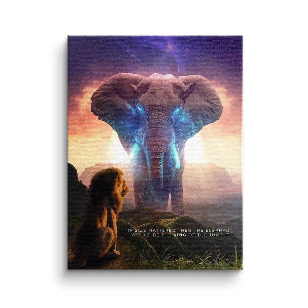 DOTCOMCANVAS® Leinwandbild, Premium Motivationsbild - Löwe und Elephant - True King ohne Rahmen