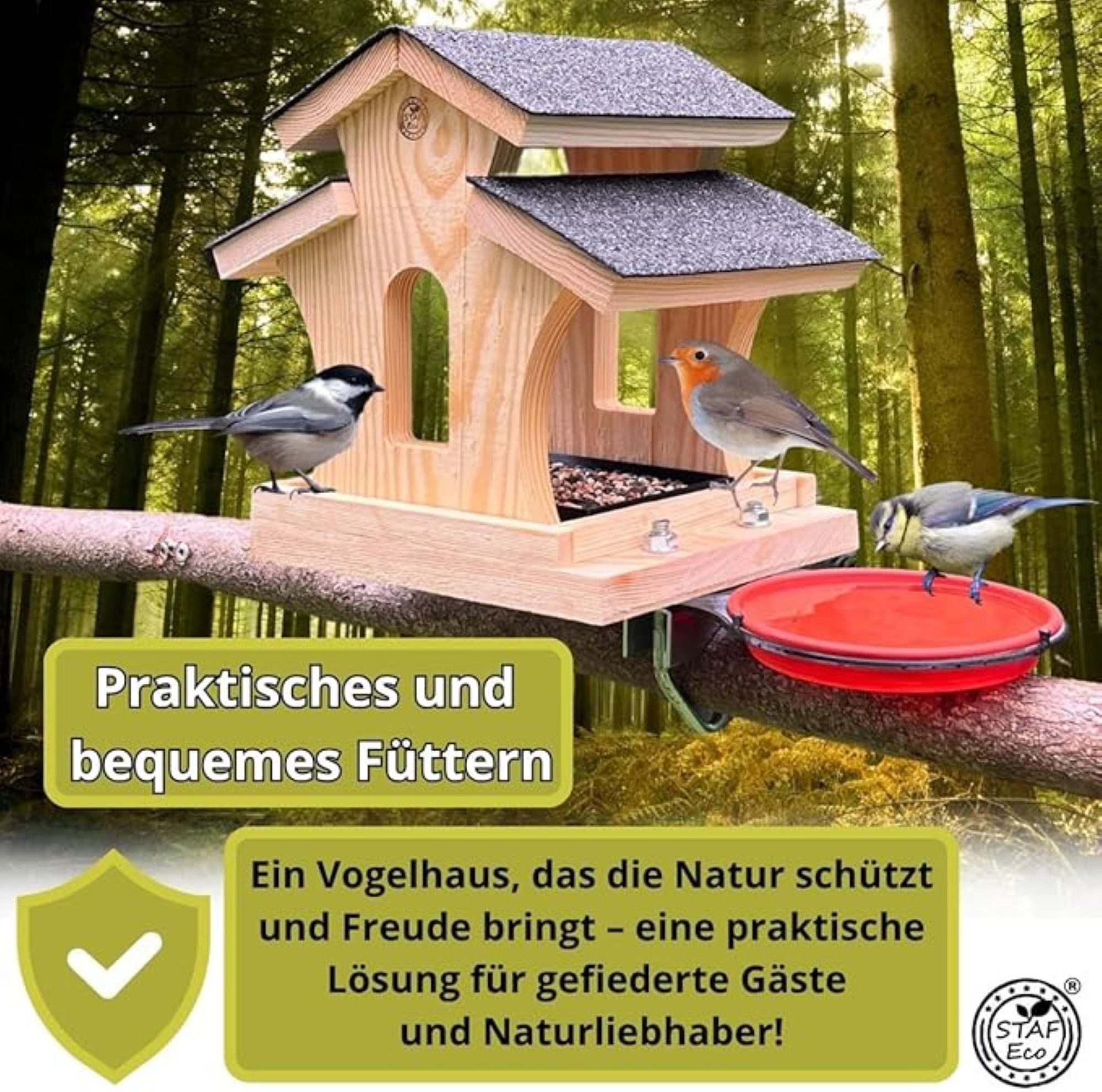 Stafeco Vogelhaus Vogelfutterhaus für Balkon und Garten Futterhaus Handarbe günstig online kaufen