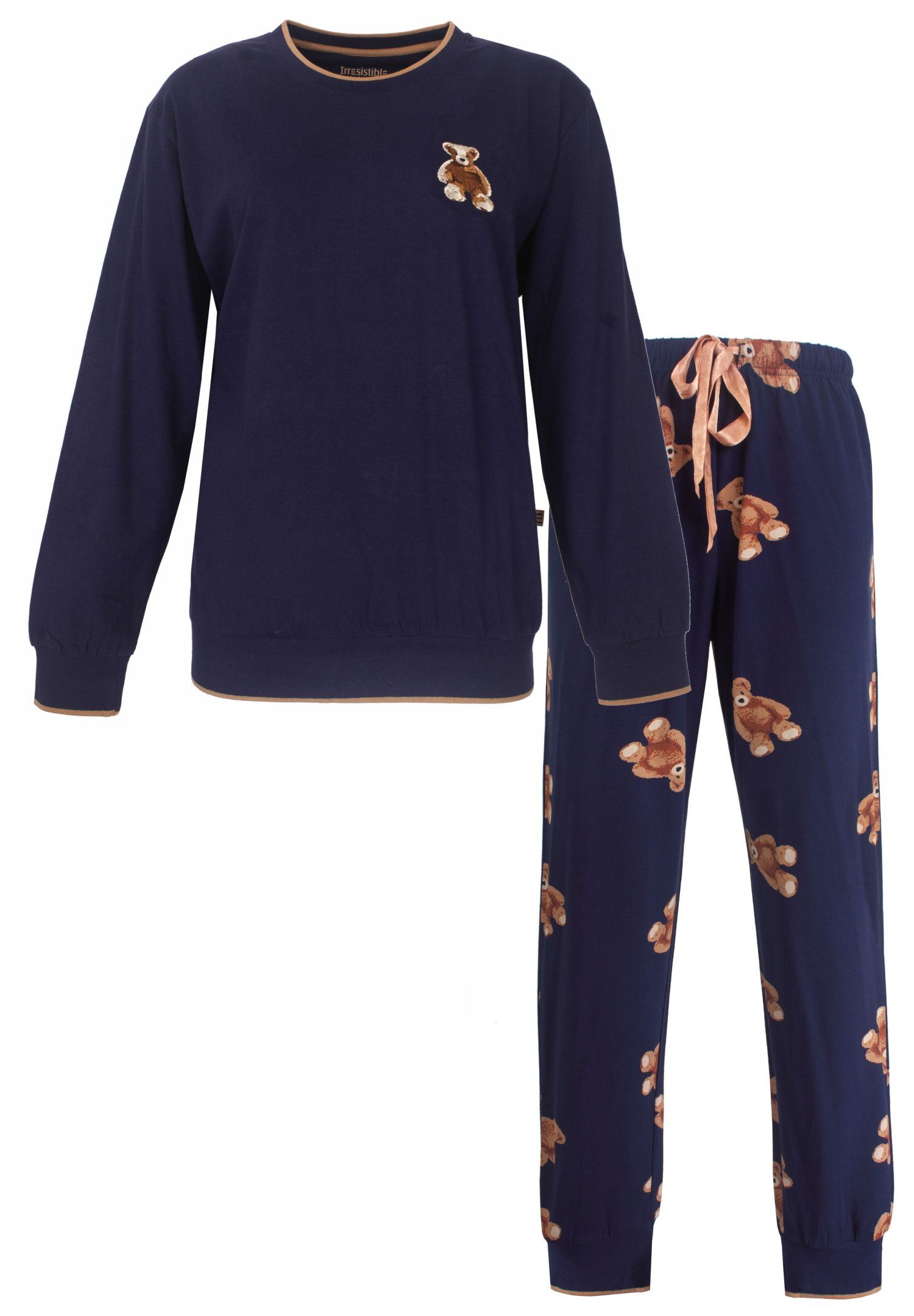 Irresistible Schlafanzug Damen Pyjama mit Bündchen Bärchen (2 tlg) Baumwolle