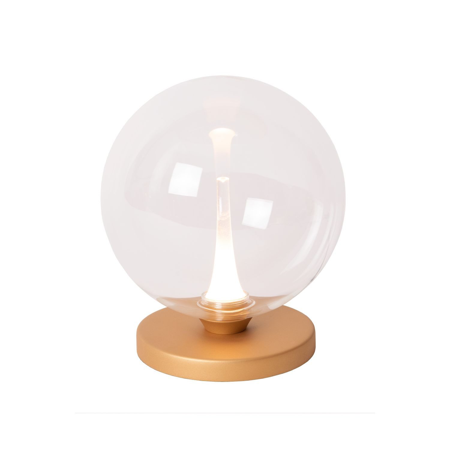 Licht-Erlebnisse Tischleuchte WERIN, LED fest integriert, Warmweiß, Metall Glas LED mit Dimmer rund D: 16 cm 17.5 cm in Messing 270 lm