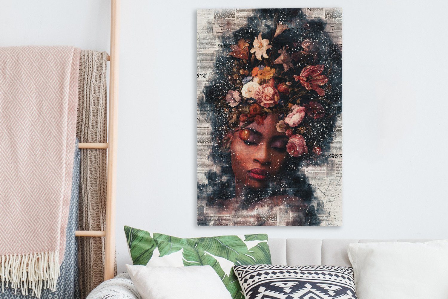 Blumen, Leinwandbild OneMillionCanvasses® cm - - bespannt Frau Gemälde, Zackenaufhänger, 20x30 St), Leinwandbild Farbe fertig inkl. (1