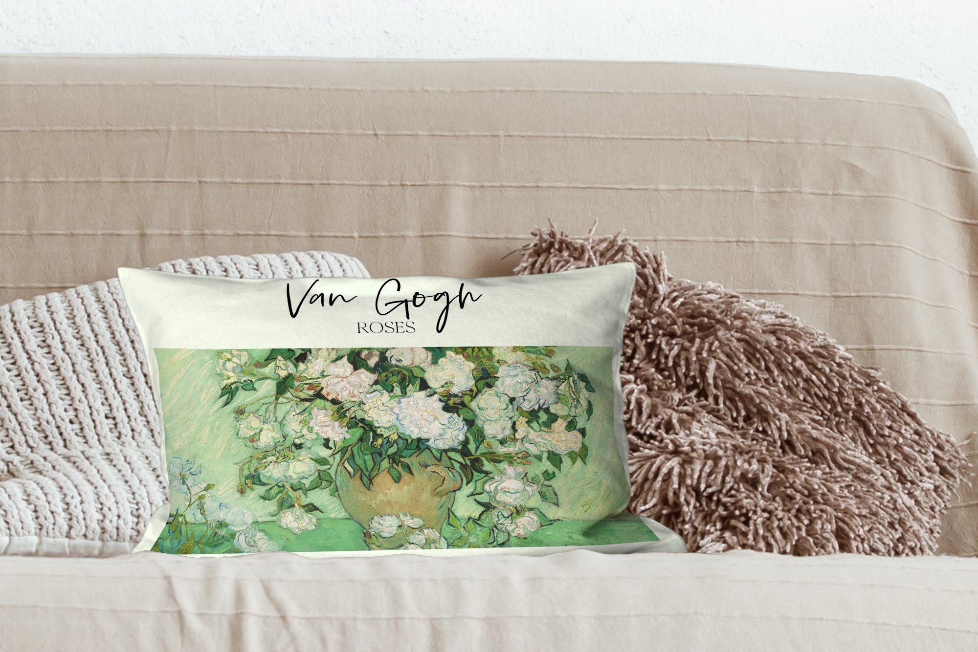 Gogh Füllung, Schlafzimmer Dekokissen MuchoWow mit Dekokissen - Dekoration, Gemälde Wohzimmer Rosen, - Van Zierkissen,