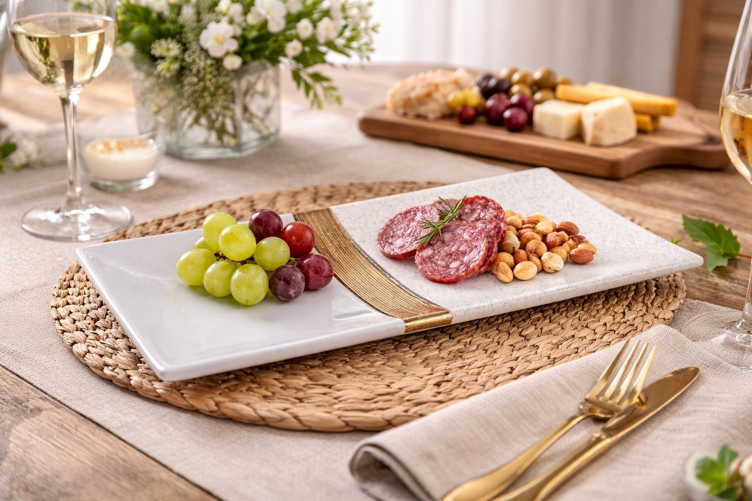 formano Dekoschale Deko Schale Keramik weiß gold 40x17 cm Servierschale