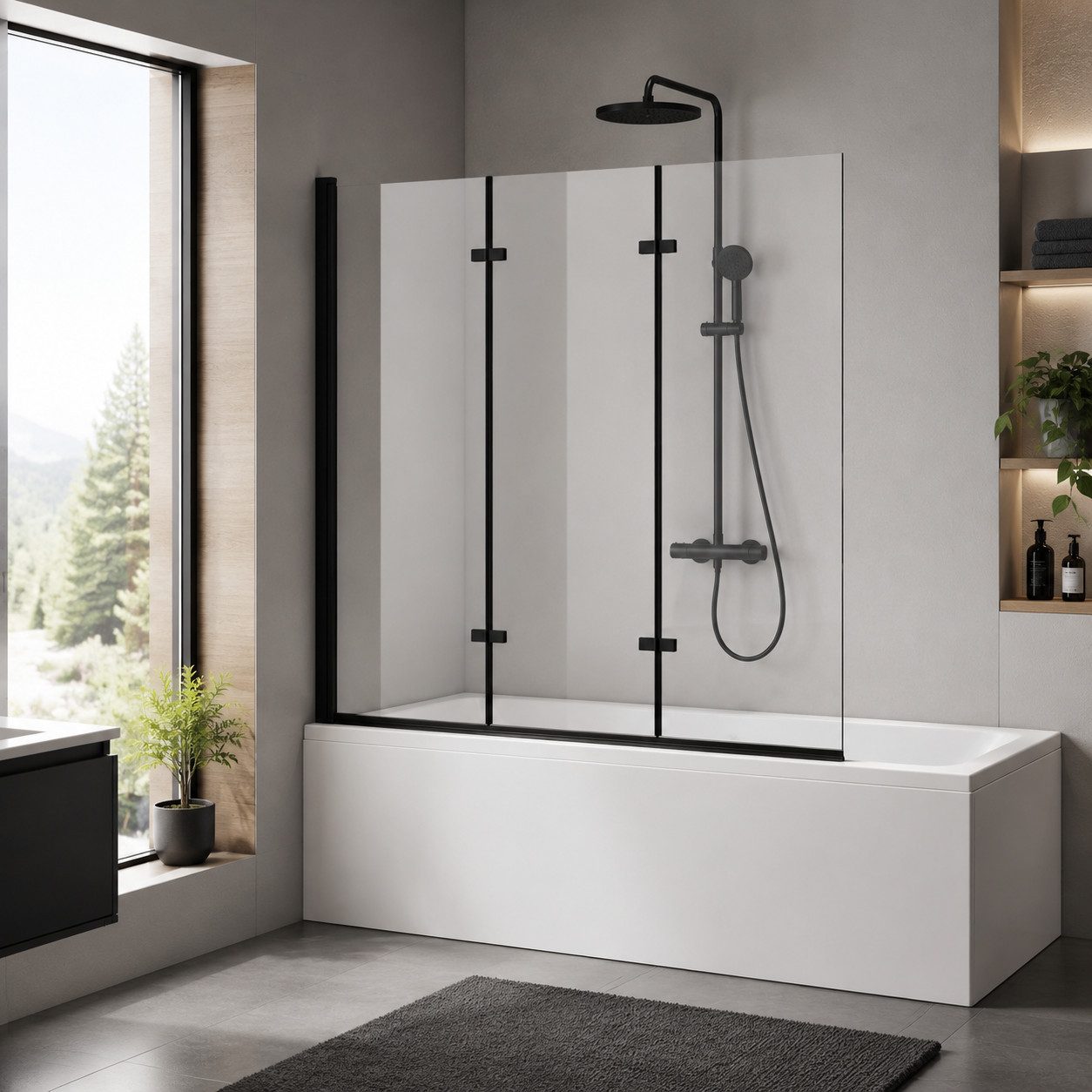 Heilmetz Badewannenaufsatz 3-teilig Faltbar Duschwand für Badewanne mit Spritzwasserschutz, Sicherheitsglas, Aluminium Wandprofil Chrom, Einscheibensicherheitsglas, Wasserdicht
