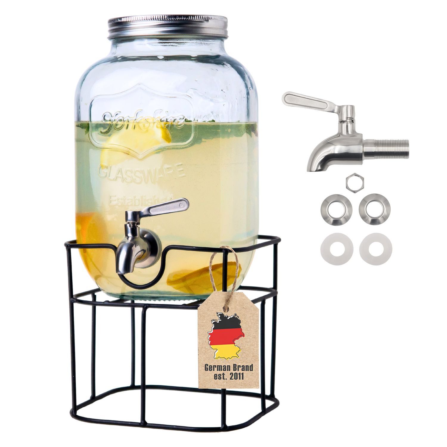 Intirilife Getränkespender, Wasserspender Saftspender Limonadenspender Glasbehälter für Getränke