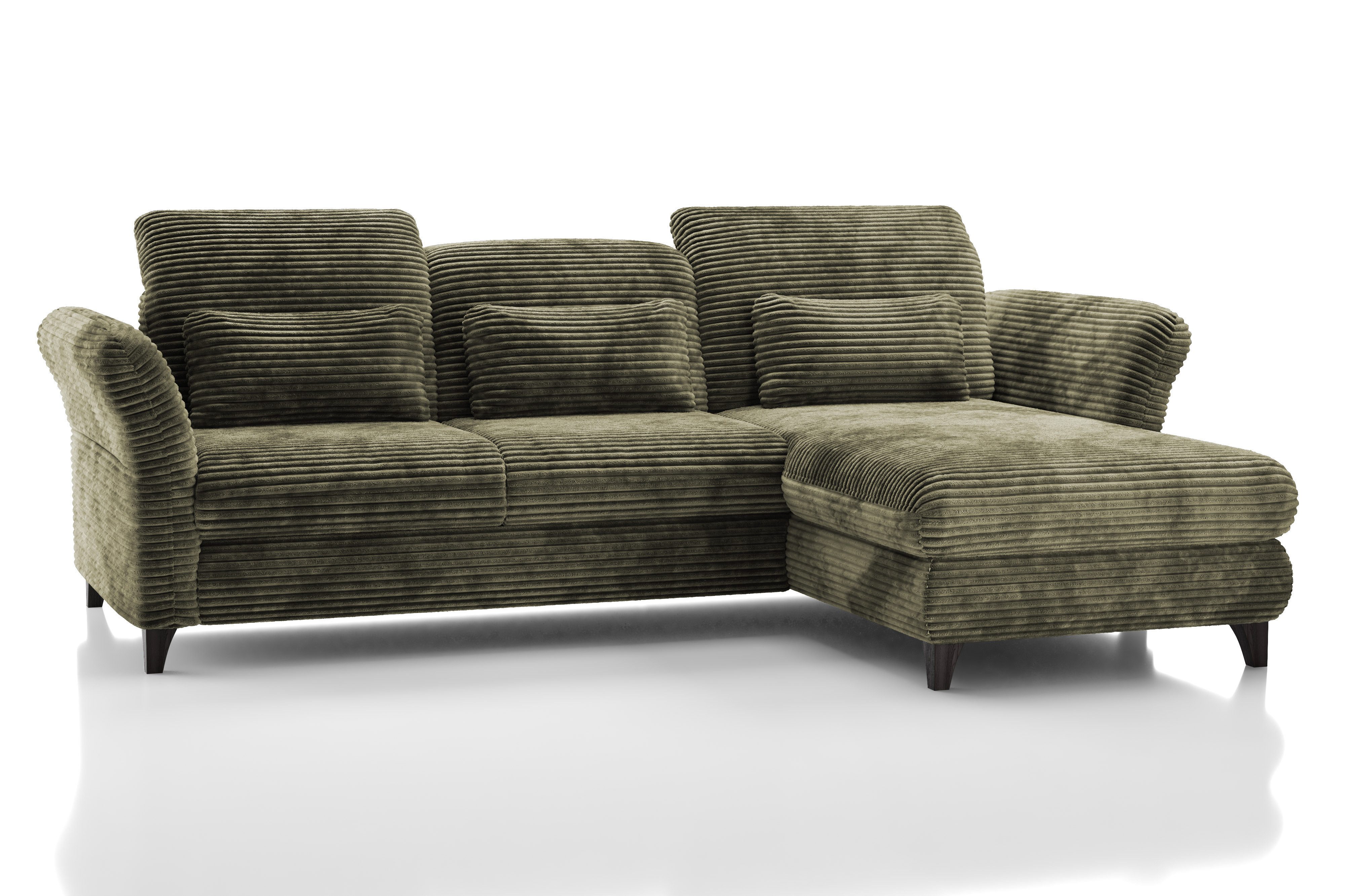 Hygger Möbelhaus Ecksofa Eva L-Form, B/T/H: 253/190/93 cm, inkl. Taschenfedern, 3 Nierenkissen, Wahlweise mit Bettfunktion und Bettkasten, Inkl. Sitztiefenverstellung, Kopfteilverstellung, Armteilverstellung, Hergestellt in Europa