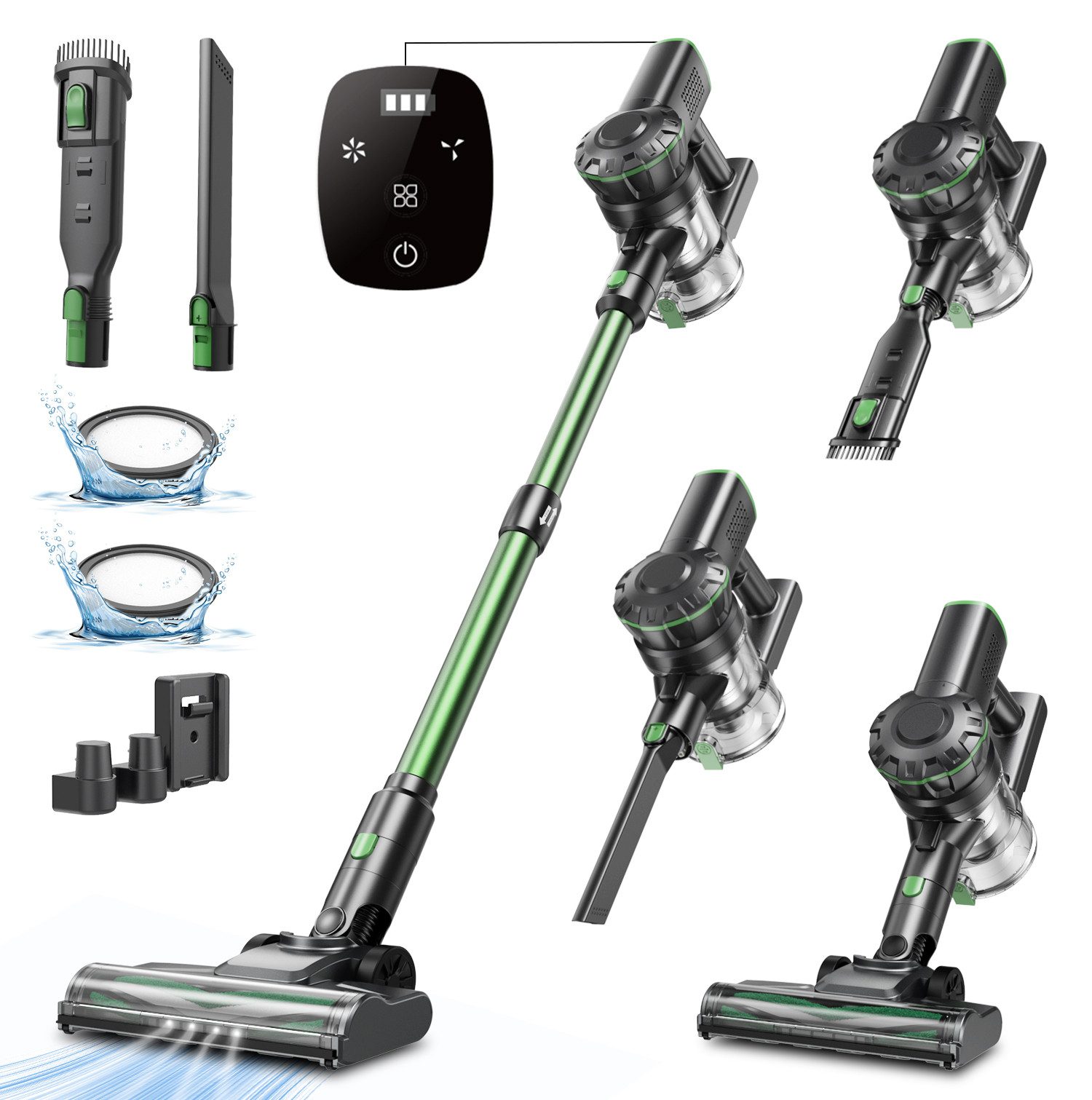 Vactidy Akku-Hand-und Stielstaubsauger V9 Pro 6 in 1 Akku Staubsauger,60Min,45000Pa, 550 W, beutellos, One-Touch-Entleerung, EasyGrab™ Bürste,LED-Digitalanzeige