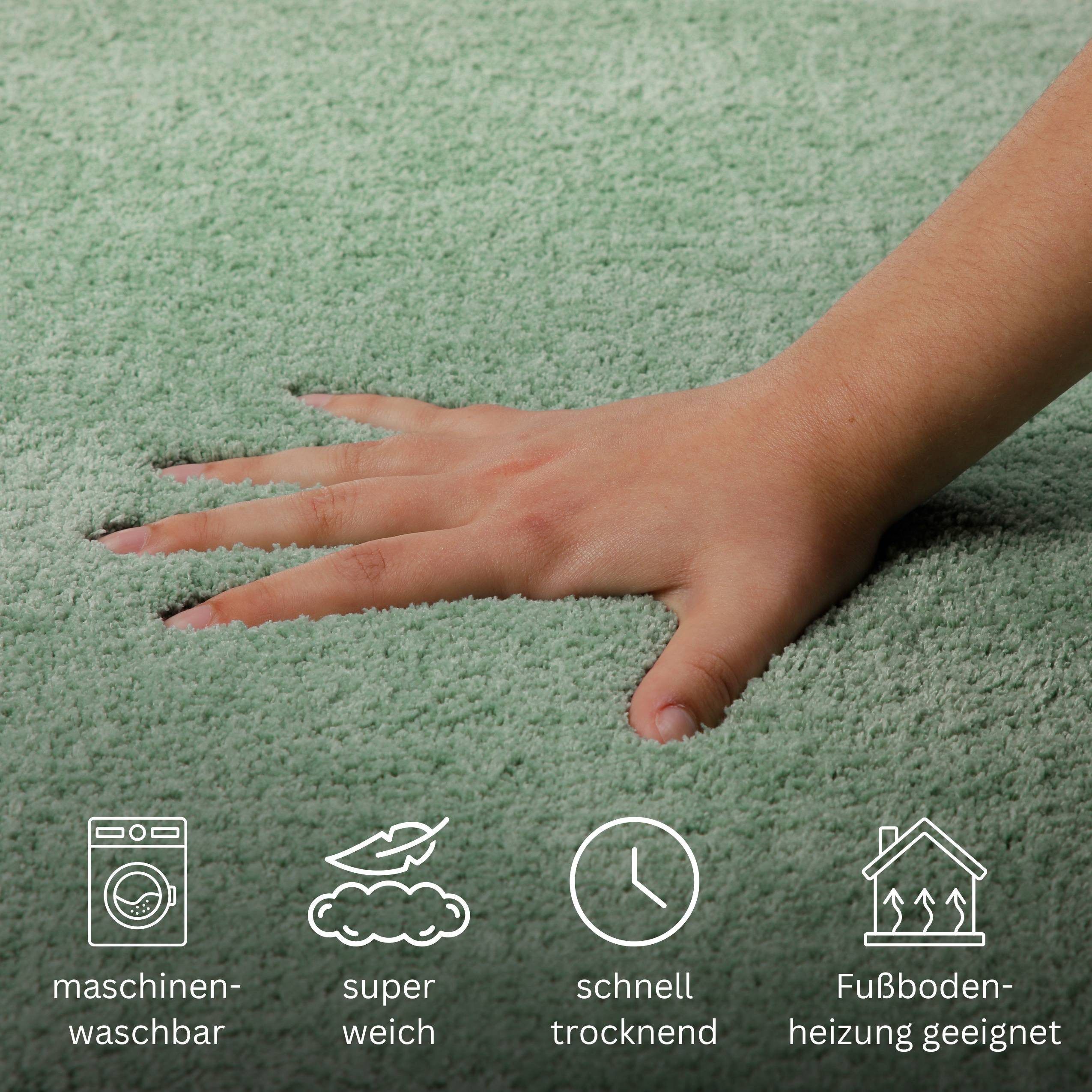 OTTO home Badematte Neele, Höhe 20 mm, rutschhemmend beschichtet, schnell trocknend, Polyester, rechteckig, Badteppich, getuftet, modern, Uni, antirutsch, flauschig, Hochflor