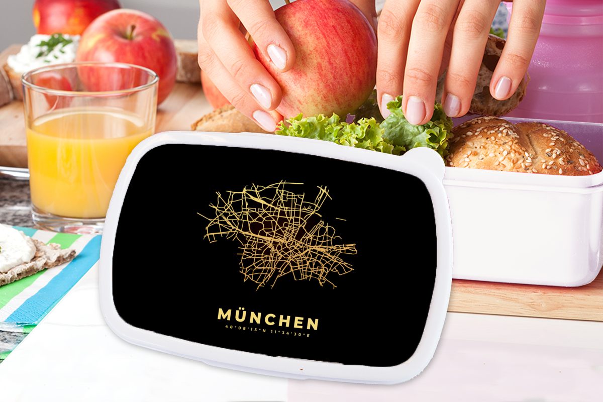 - Gold Lunchbox Kinder Mädchen weiß für Brotbox und Stadtplan, und München Karte für (2-tlg), Kunststoff, - MuchoWow - Jungs Erwachsene, Brotdose,