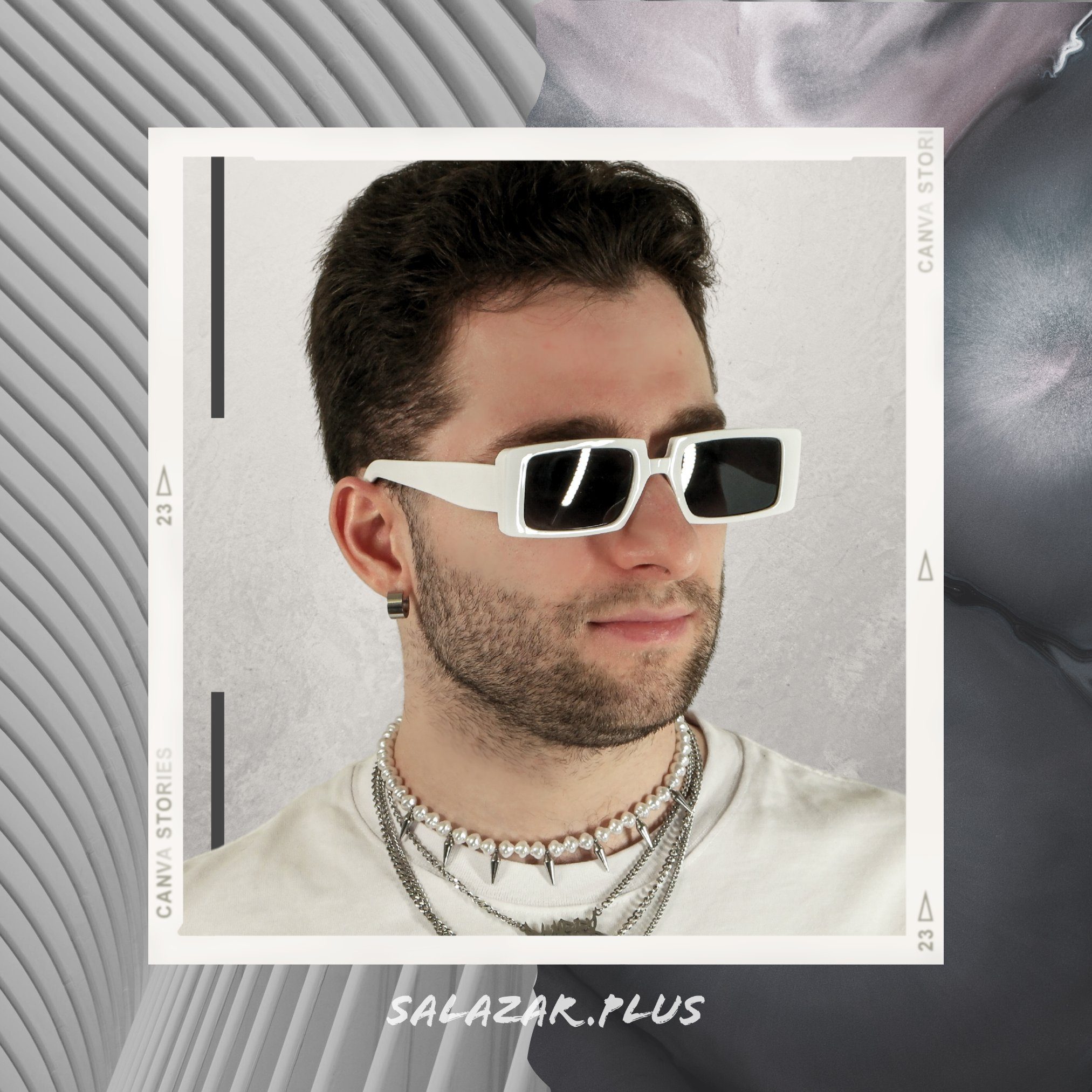 salazar.plus Sonnenbrille Breit Rechteckig Unisex 2 Farben Damen Herren Brille Schwarz Weiss