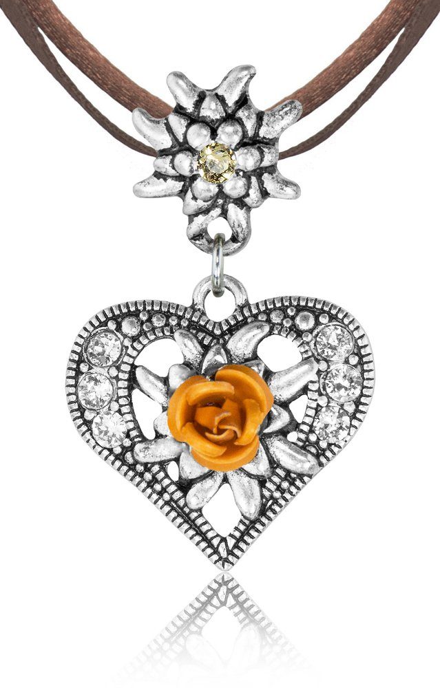 Trachtenland Kette mit Anhänger Herz Trachten Halskette mit Rose und Edelwe günstig online kaufen
