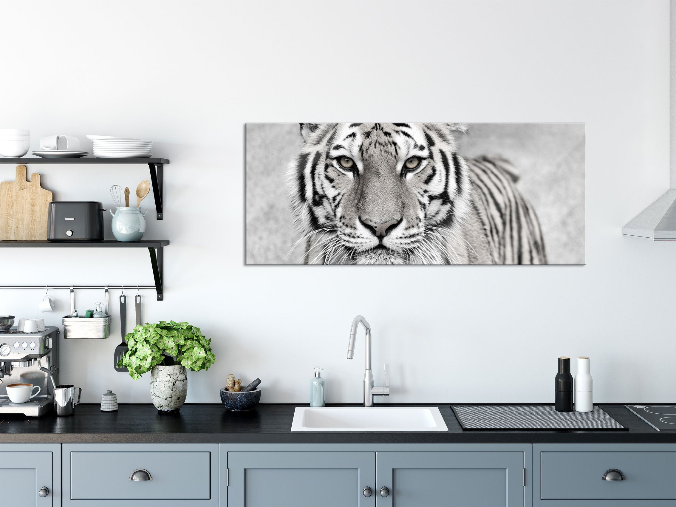 Anmutiger Glasbild aus in, Anmutiger Glasbild Aufhängungen Echtglas, St), Tiger in inkl. und Abstandshalter Tiger (1 Pixxprint