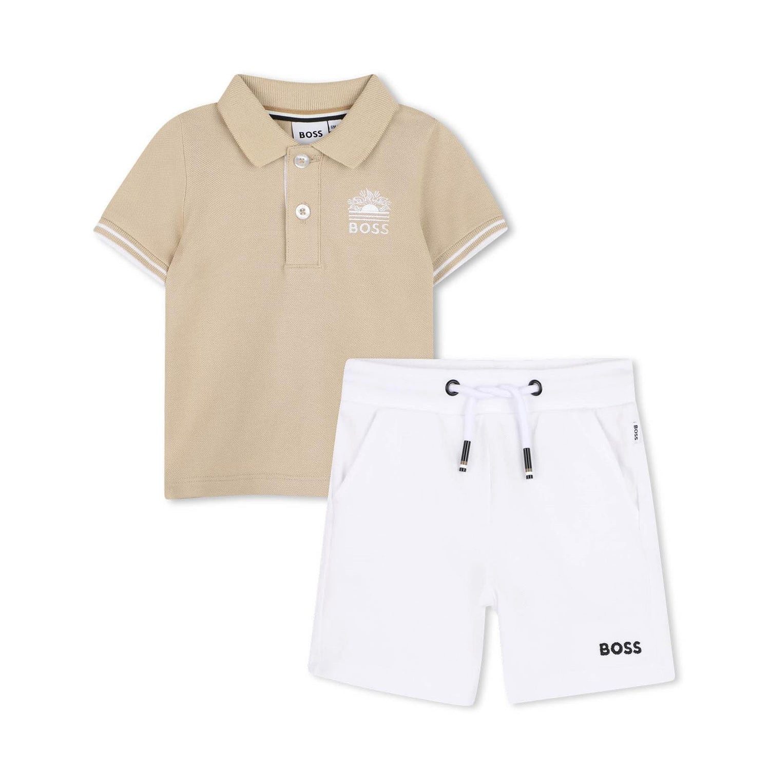 Boss Kidswear Neugeborenen-Geschenkset BOSS Baby Poloshirt + Bermuda Set beige/weiß 96% Baumwolle, 4% Elasth
