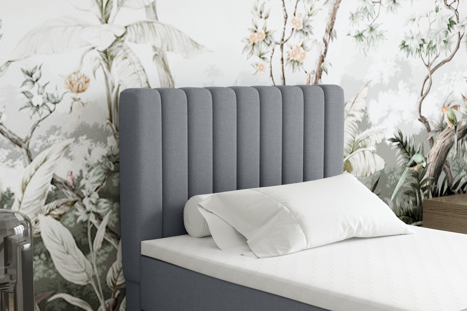Homesy Boxspringbett EVEREST – Komfortables Einzelbett im modernen Trenddesign (Bett inkl. einem Bettkasten und Topper), Große Auswahl an Polsterfarben – Bild 5 von 5