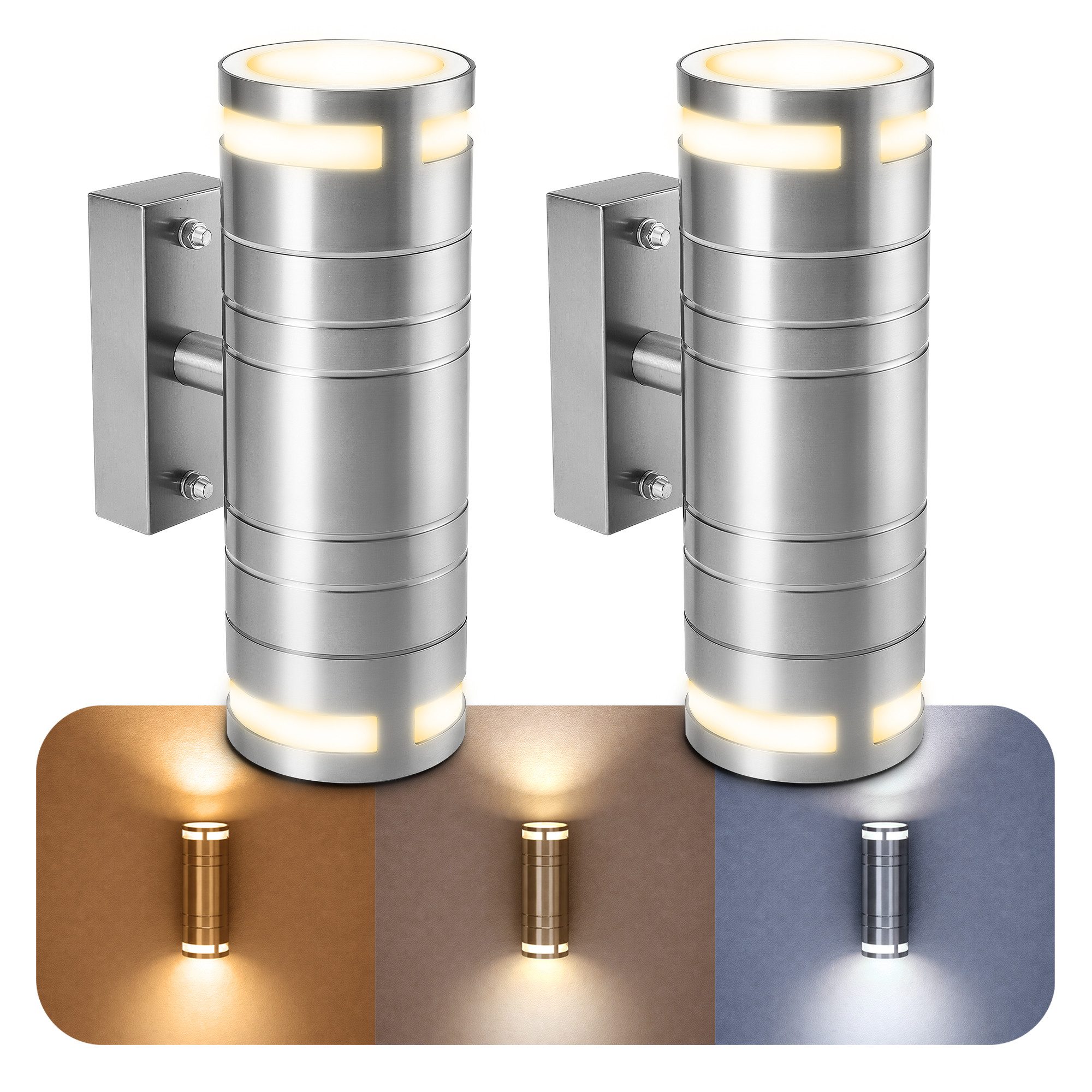 SSC-LUXon LED Außen-Wandleuchte ELARI Wandlampe Up Down Aufbauleuchte IP44 LED GU10 3in1 Spot Strahler, Neutralweiß, Warmweiß, Tageslichtweiß